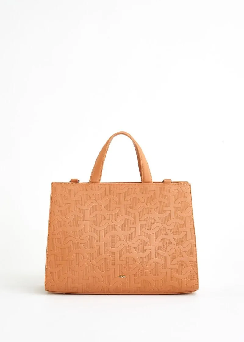 Borsa top handle con logo a rilievo