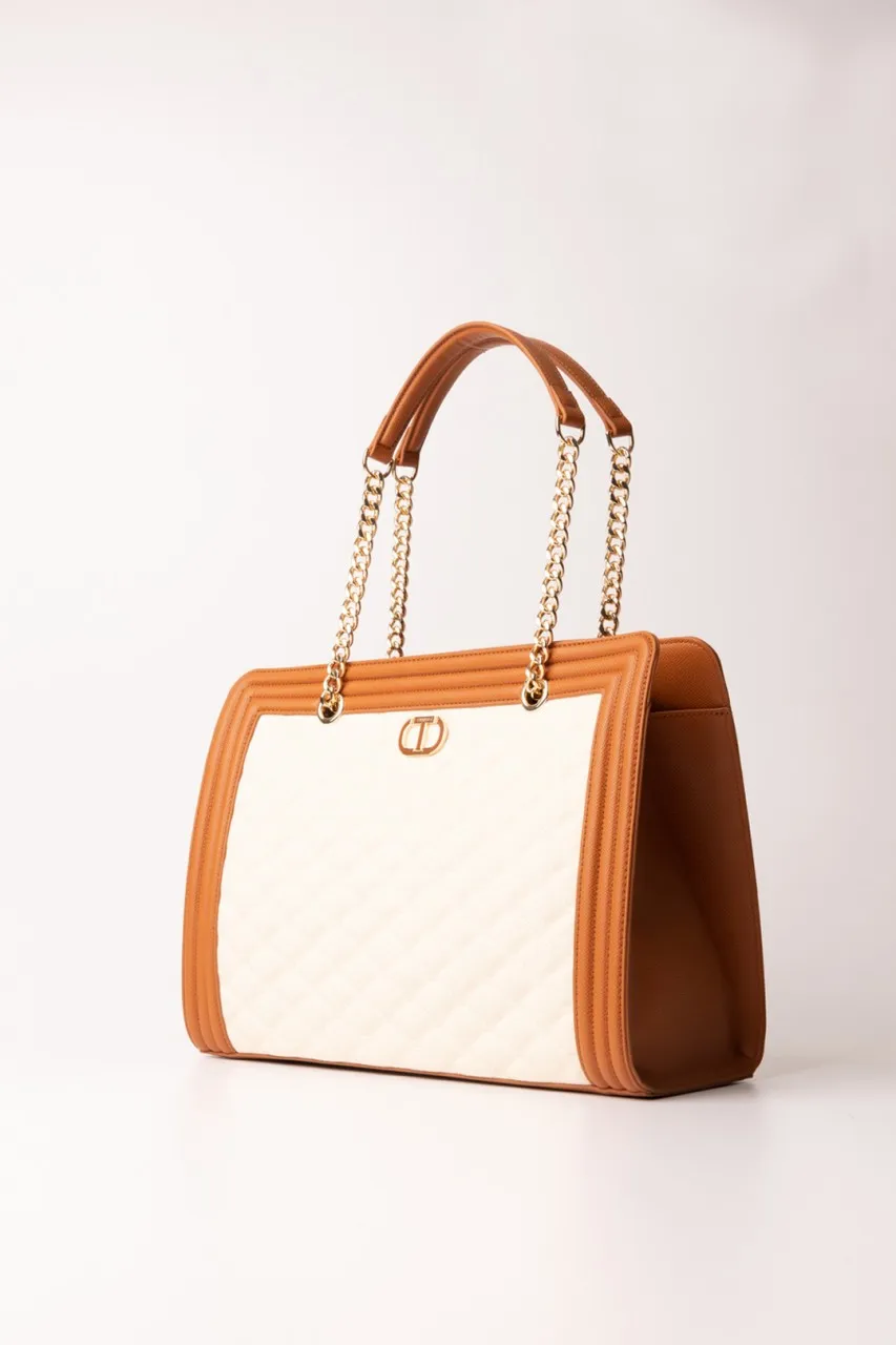 Borsa Tote orizzontale trapuntata Cuoio