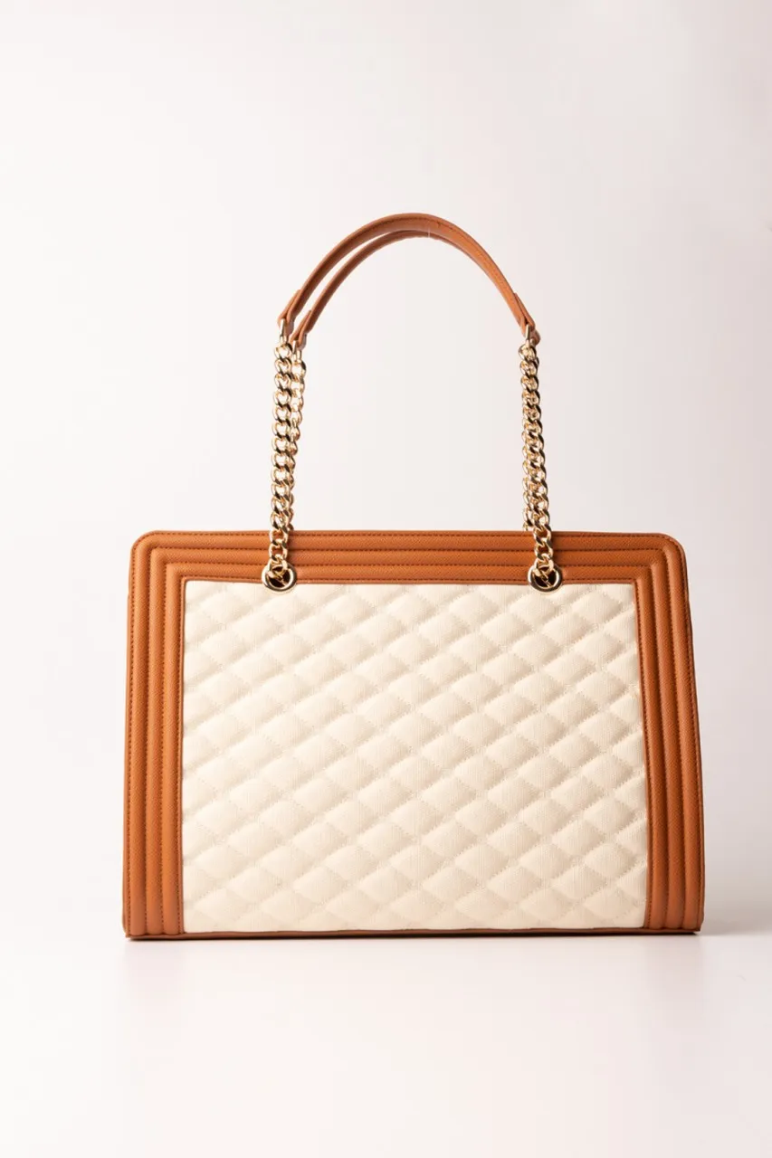 Borsa Tote orizzontale trapuntata Cuoio