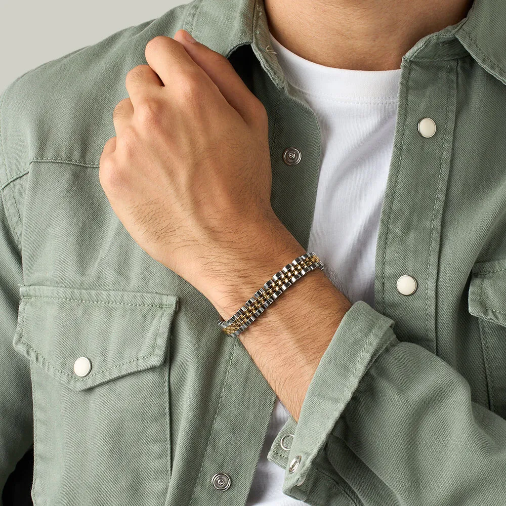 Bracciale Catena Man Code Acciaio Bicolore Dorato / Bianco Maglia Fantasia 21 cm 1681939