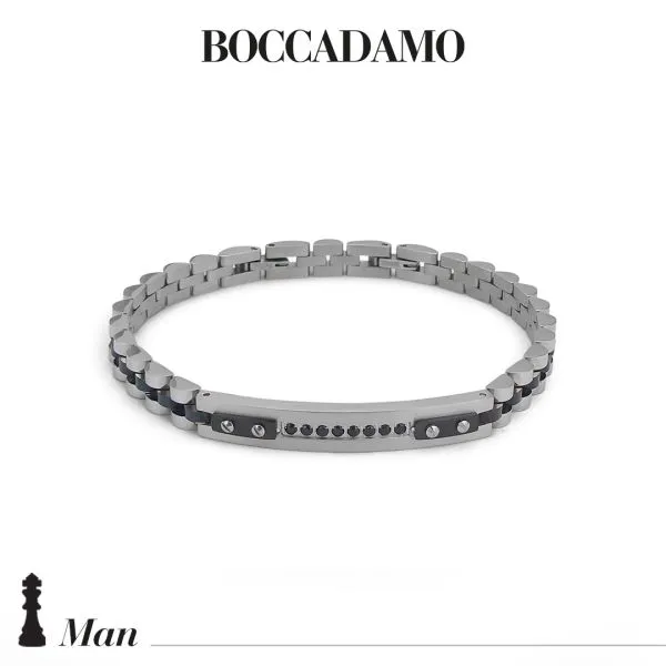 Bracciale con elemento centrale in Pvd nero e zirconi    