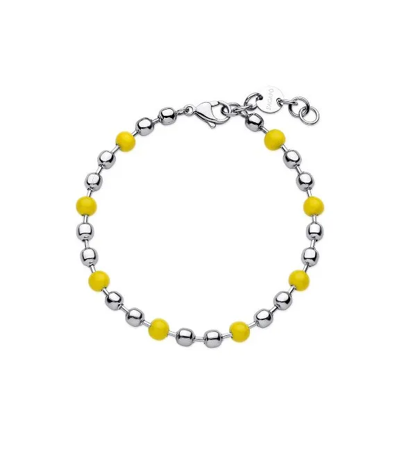 Bracciale Uomo Gioielli S'agapò Ripple in acciaio catena palline smalto giallo srp63