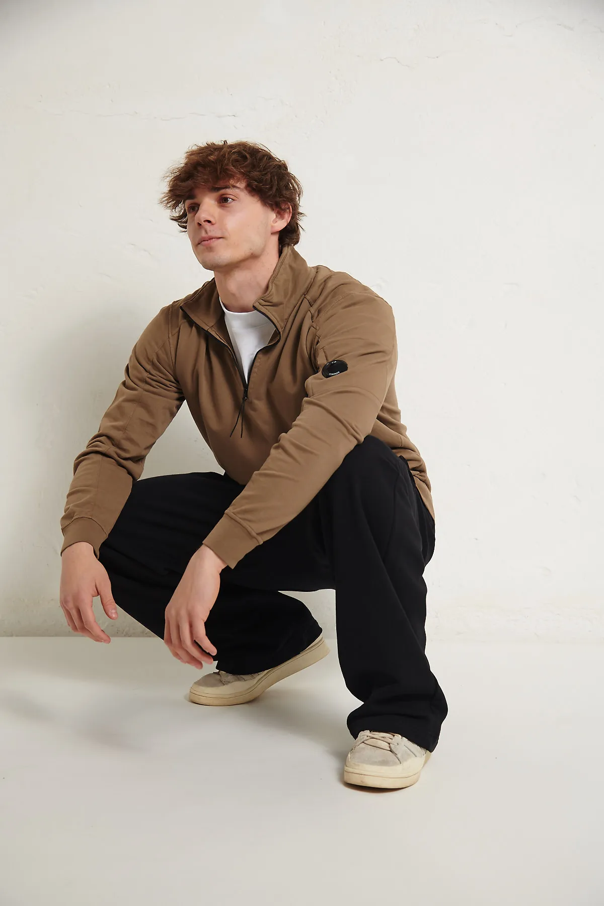C. P. Company Felpa con apertura polo, cognac