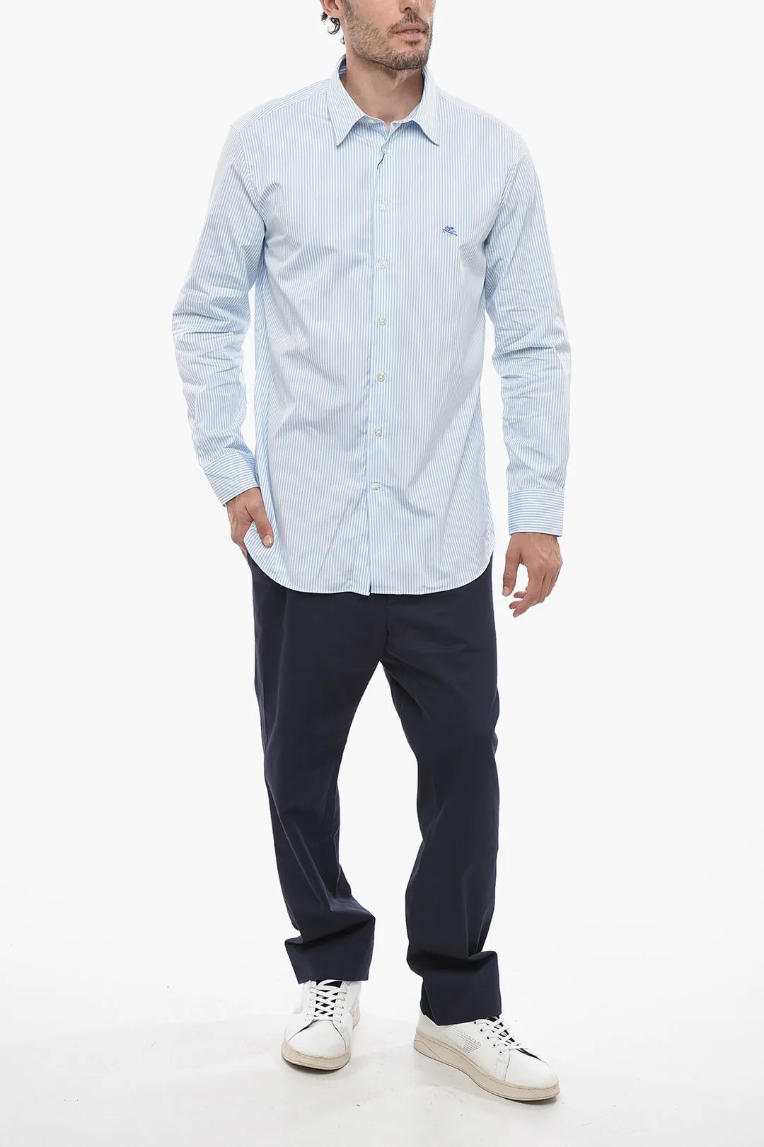 Camicia a Righe Awning con Collo Italiano
