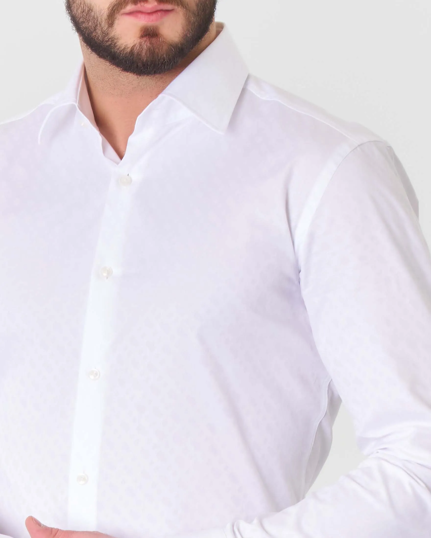 Camicia bianca Hank slim fit in puro cotone micro fantasia soffusa con colletto Kent