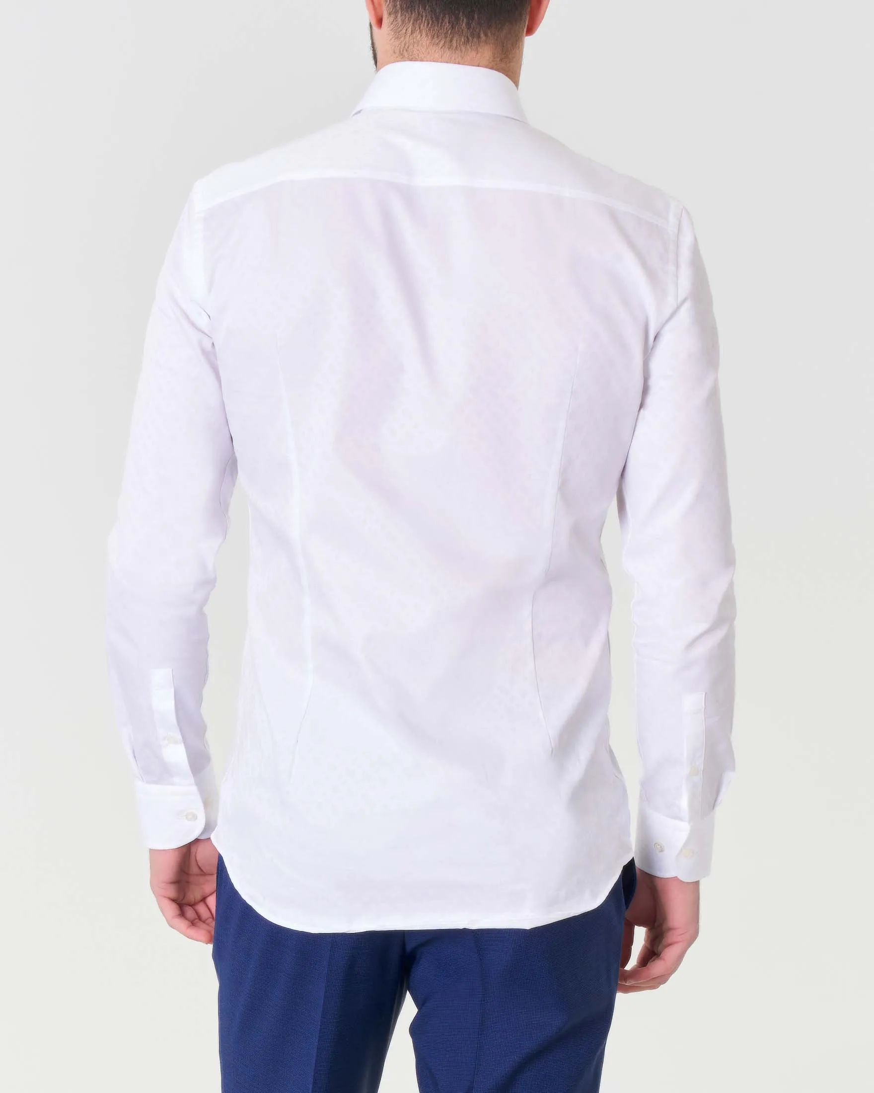 Camicia bianca Hank slim fit in puro cotone micro fantasia soffusa con colletto Kent