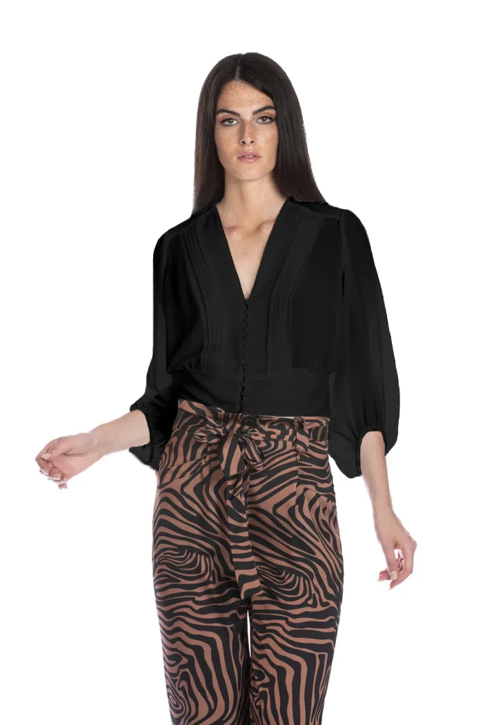 Camicia BRIASCO corta m.3/4 palloncino con arriccio scollo v plisse'