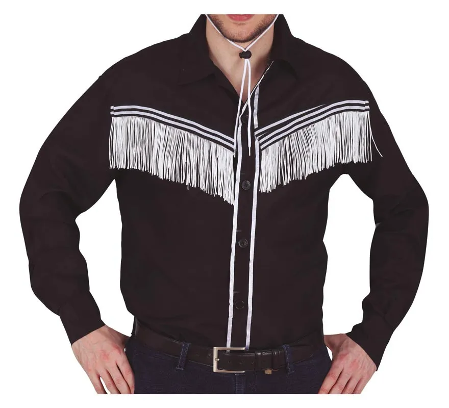 Camicia da cowboy nera per adulto con frange