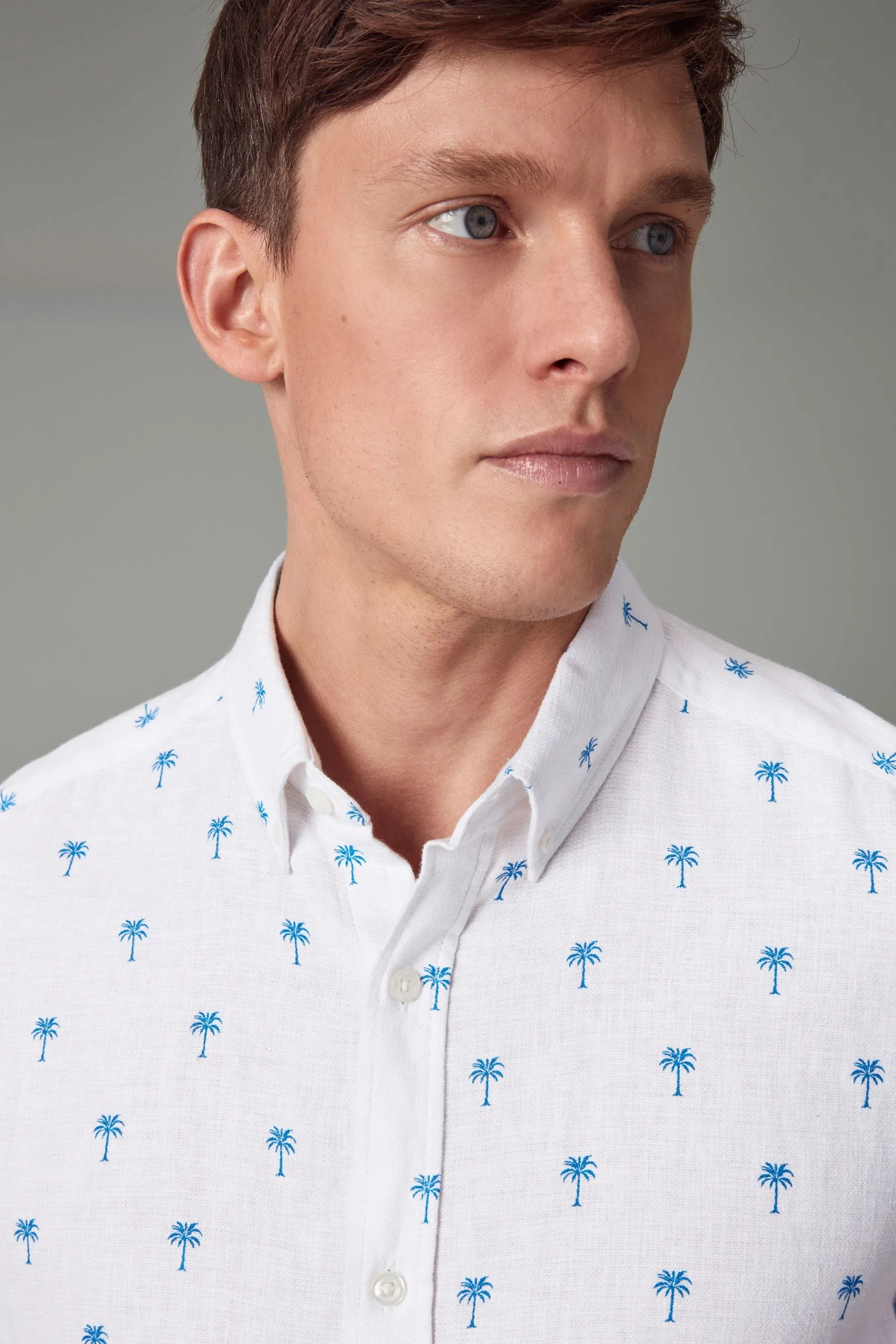 Camicia in misto lino con Manica corta stampata