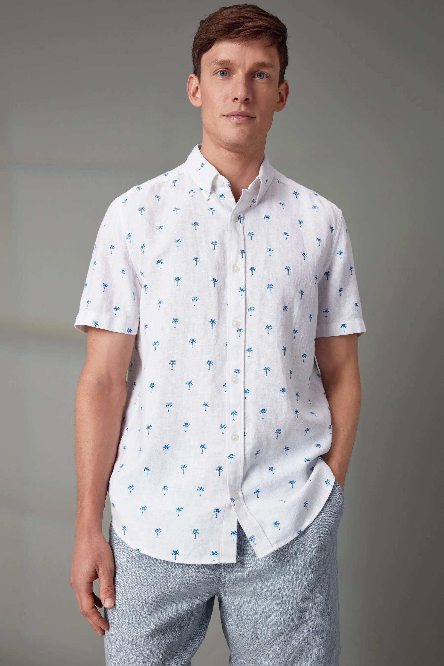 Camicia in misto lino con Manica corta stampata