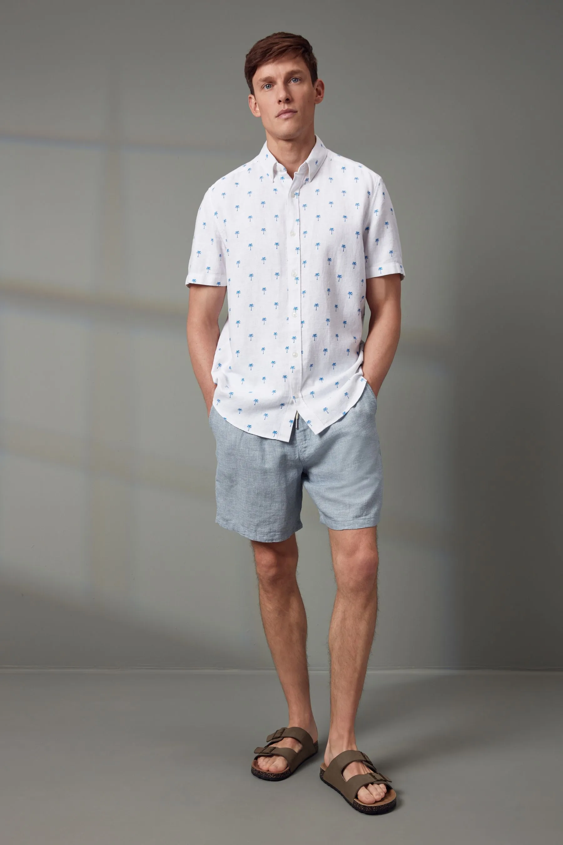 Camicia in misto lino con Manica corta stampata