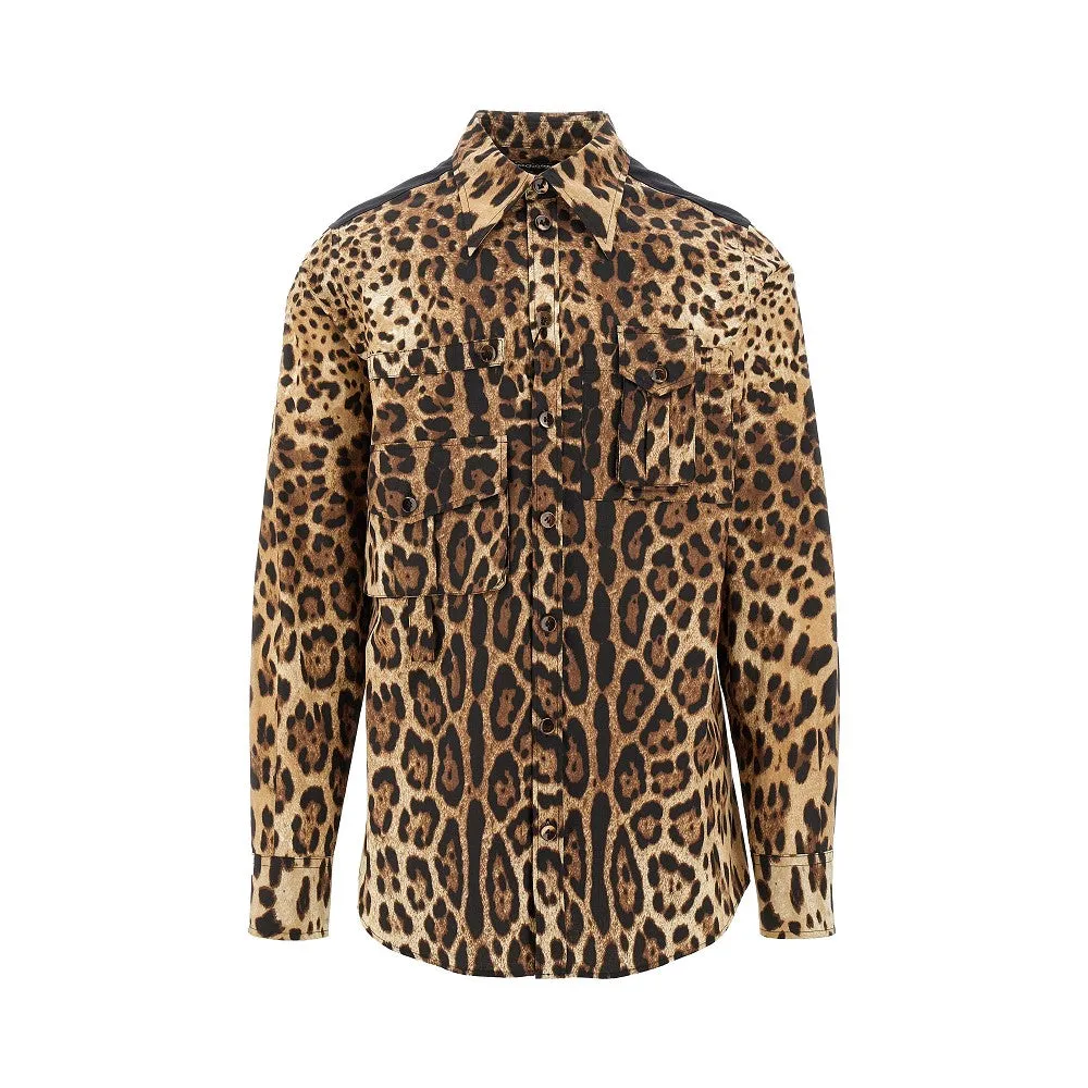 Camicia multipocket in cotone leopardato