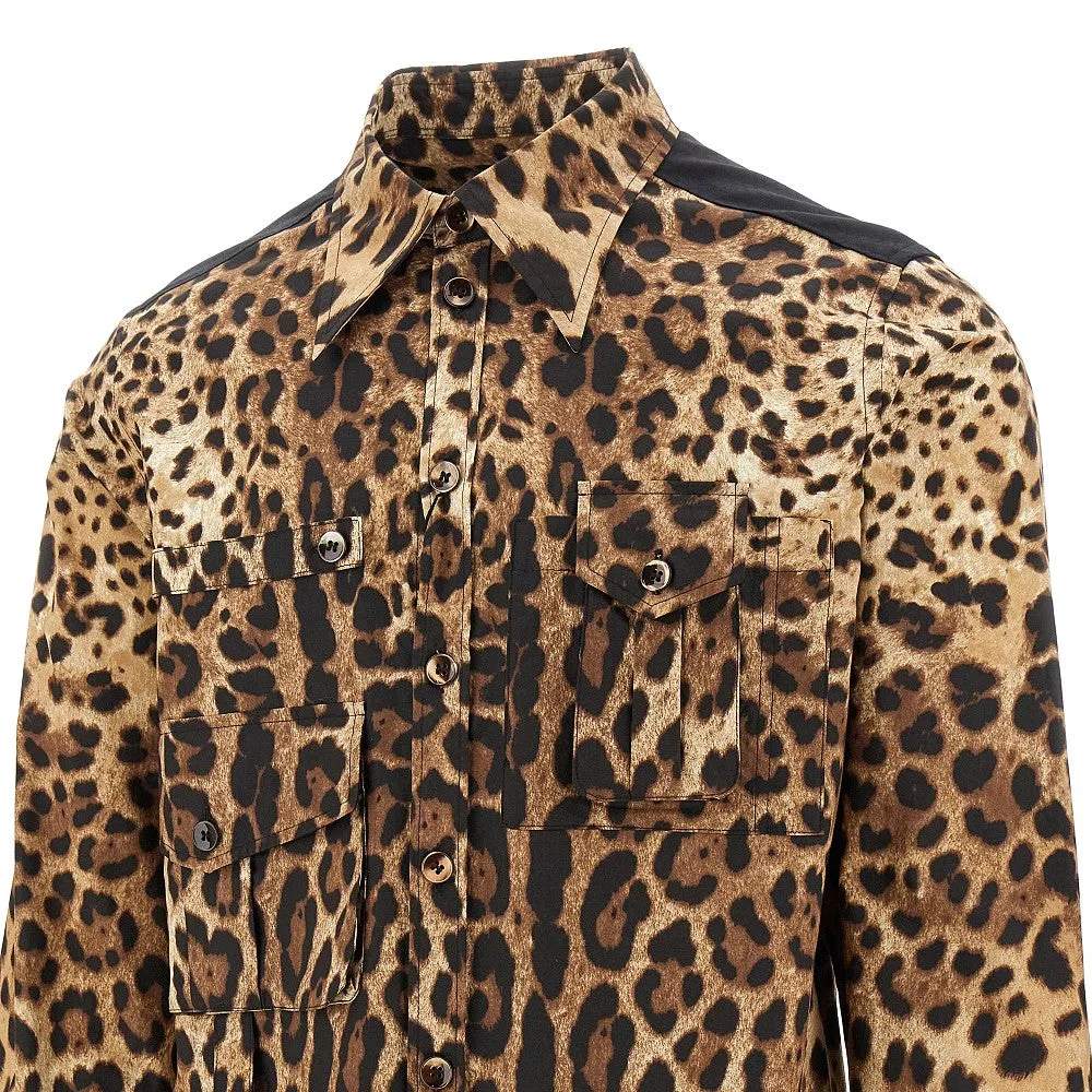 Camicia multipocket in cotone leopardato