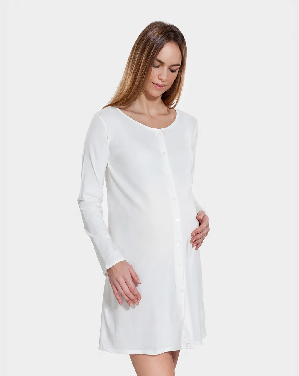             Camicia parto bianca aperta maniche lunghe        