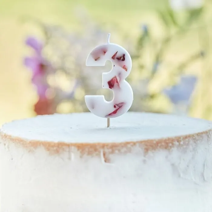 Candela torta numero 3 petali di rosa