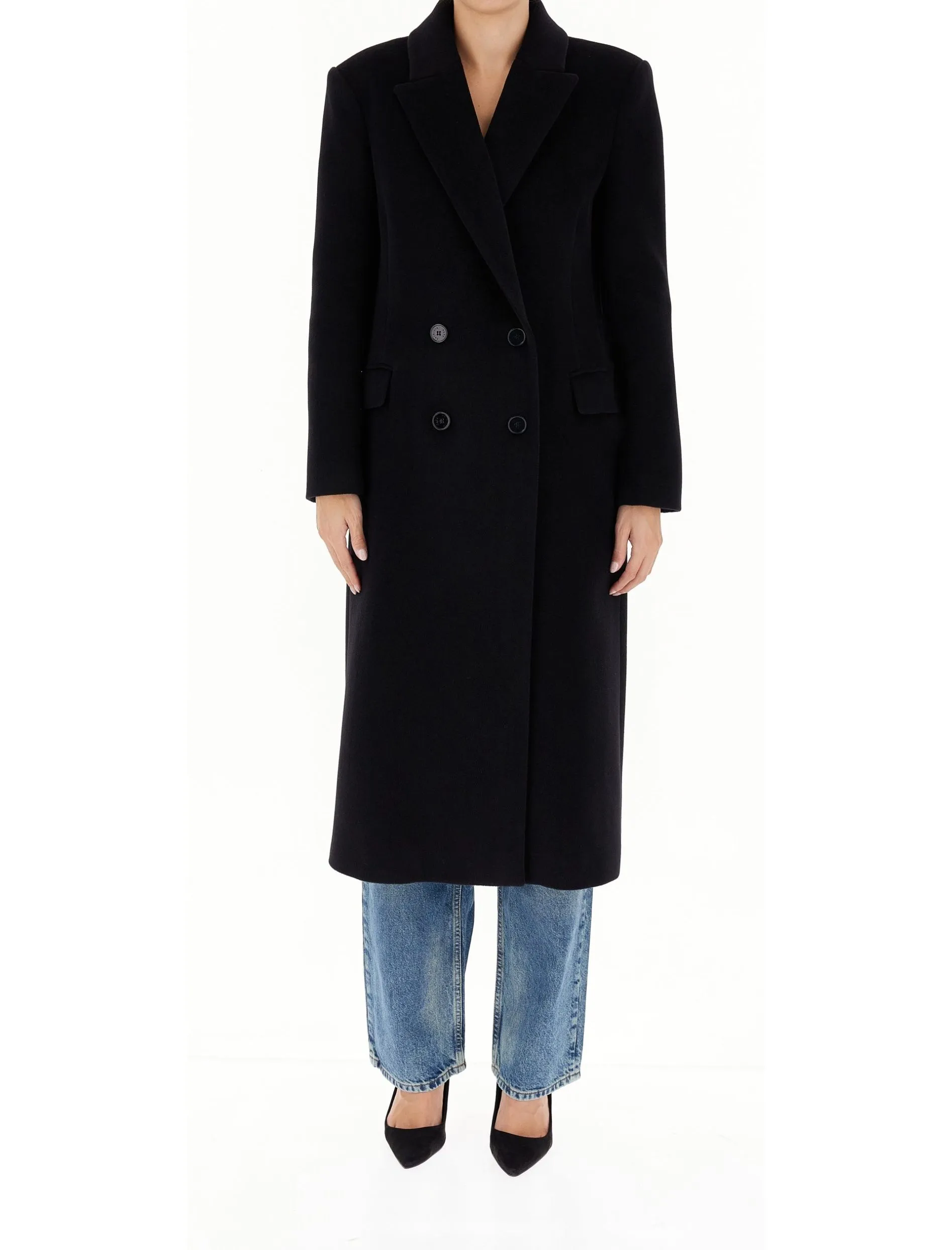 Cappotto Lungo Doppio Petto Panno Nero Patrizia Pepe