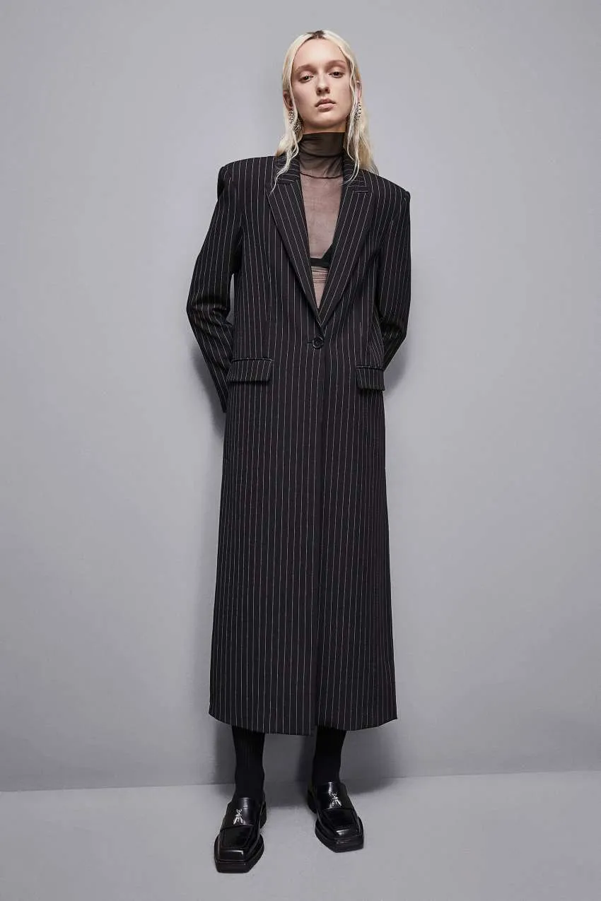 Cappotto Lungo Flanella Gessato Patrizia Pepe