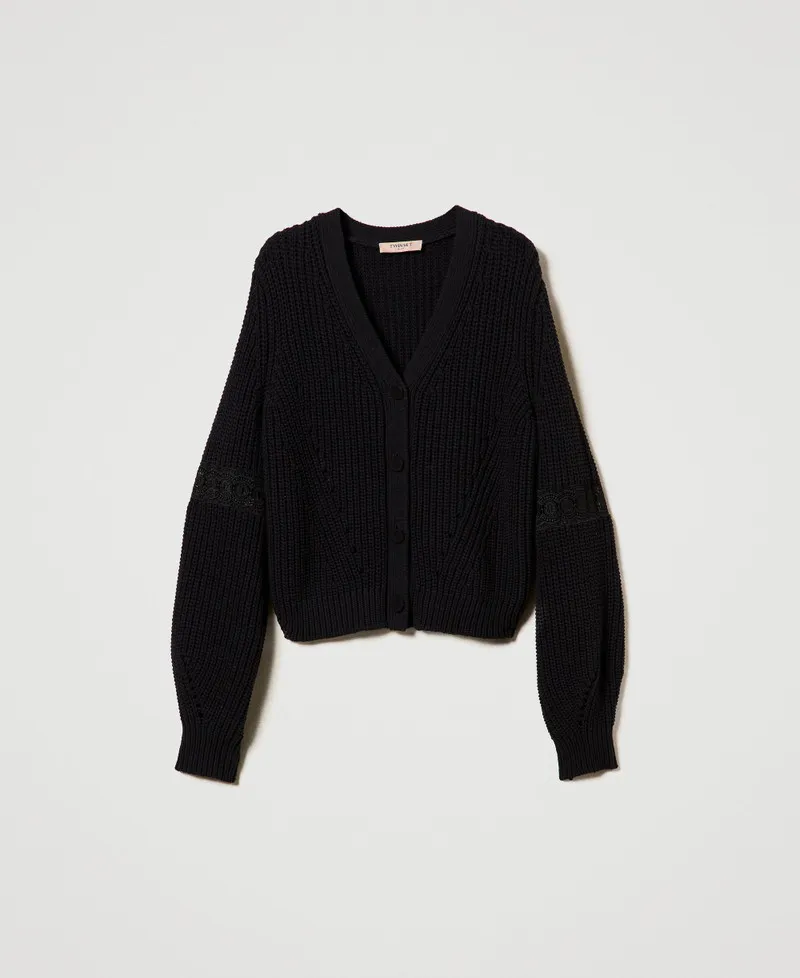 Cardigan a costine con pizzo