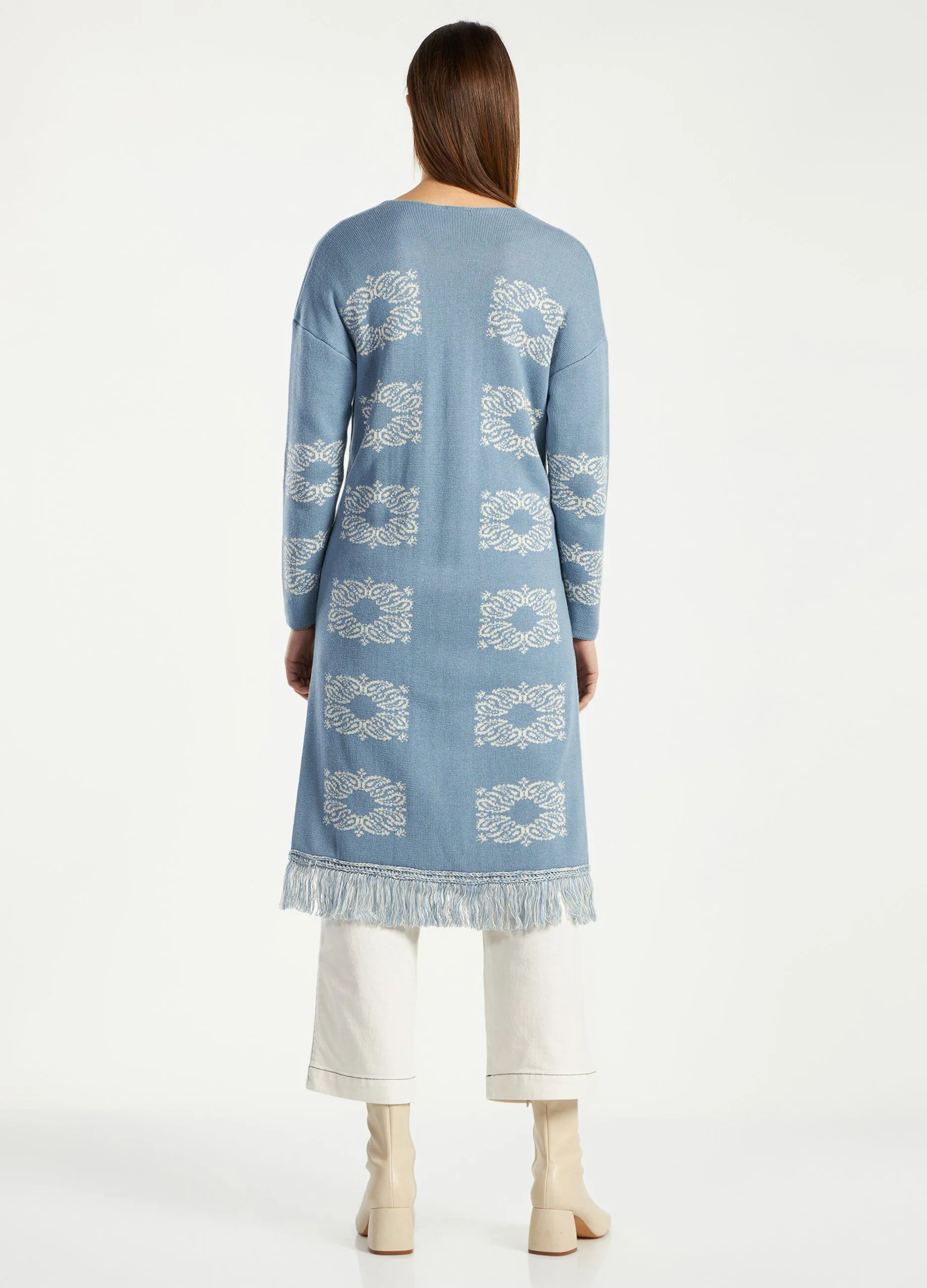 Cardigan aperto con lavorazione jacquard donna
