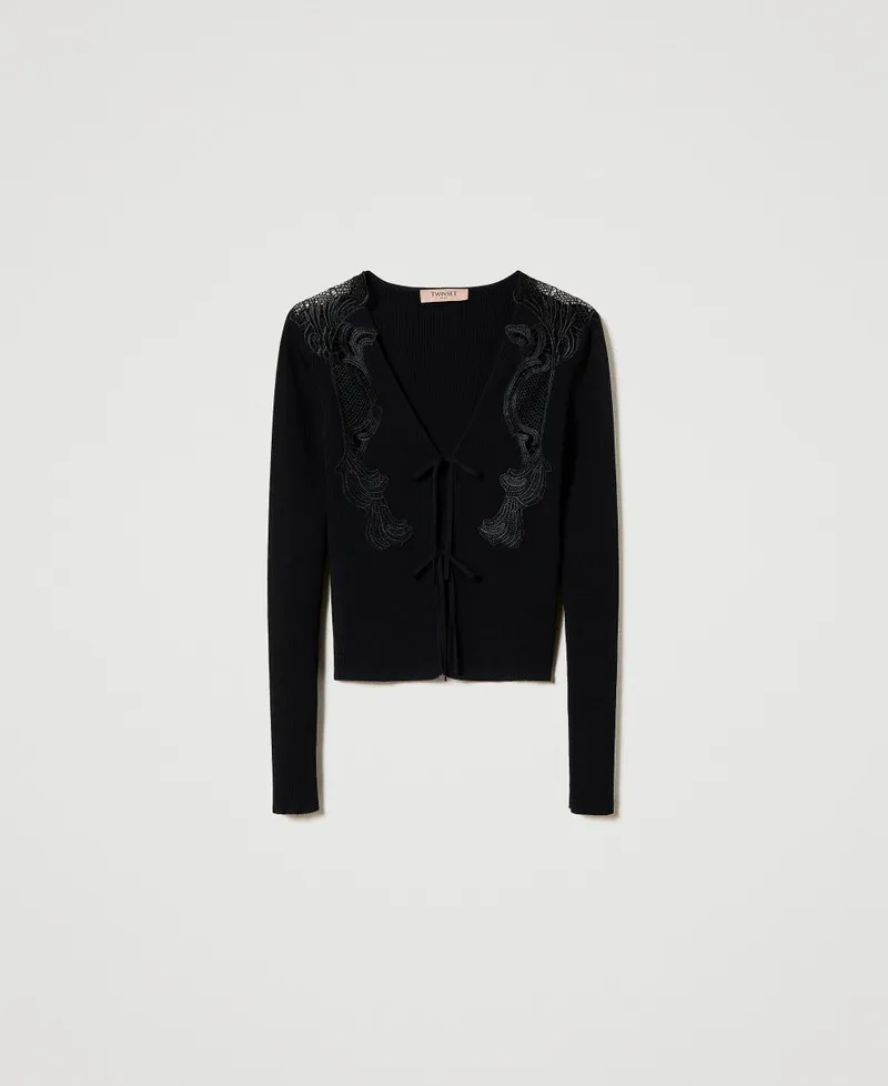 Cardigan con laccetti e pizzo