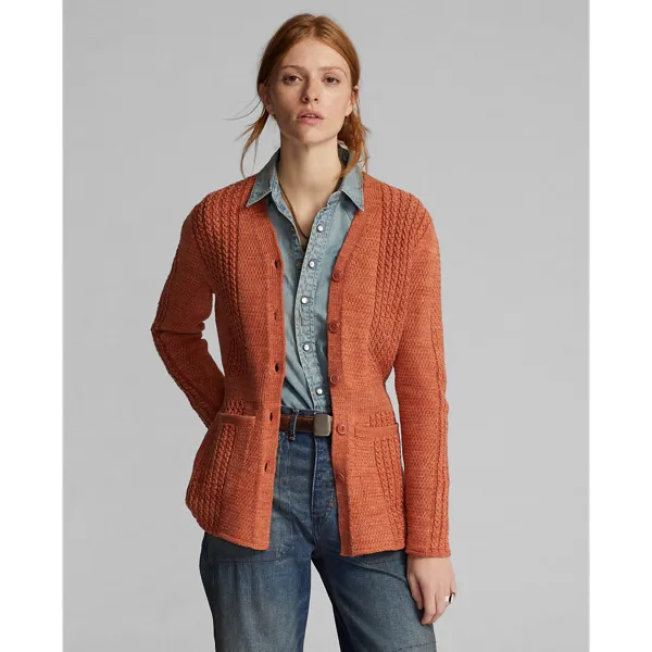 Cardigan in lino e cotone a trecce