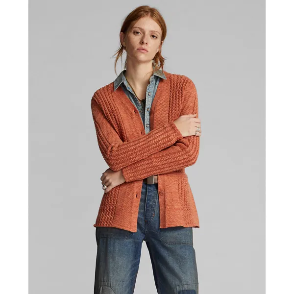 Cardigan in lino e cotone a trecce