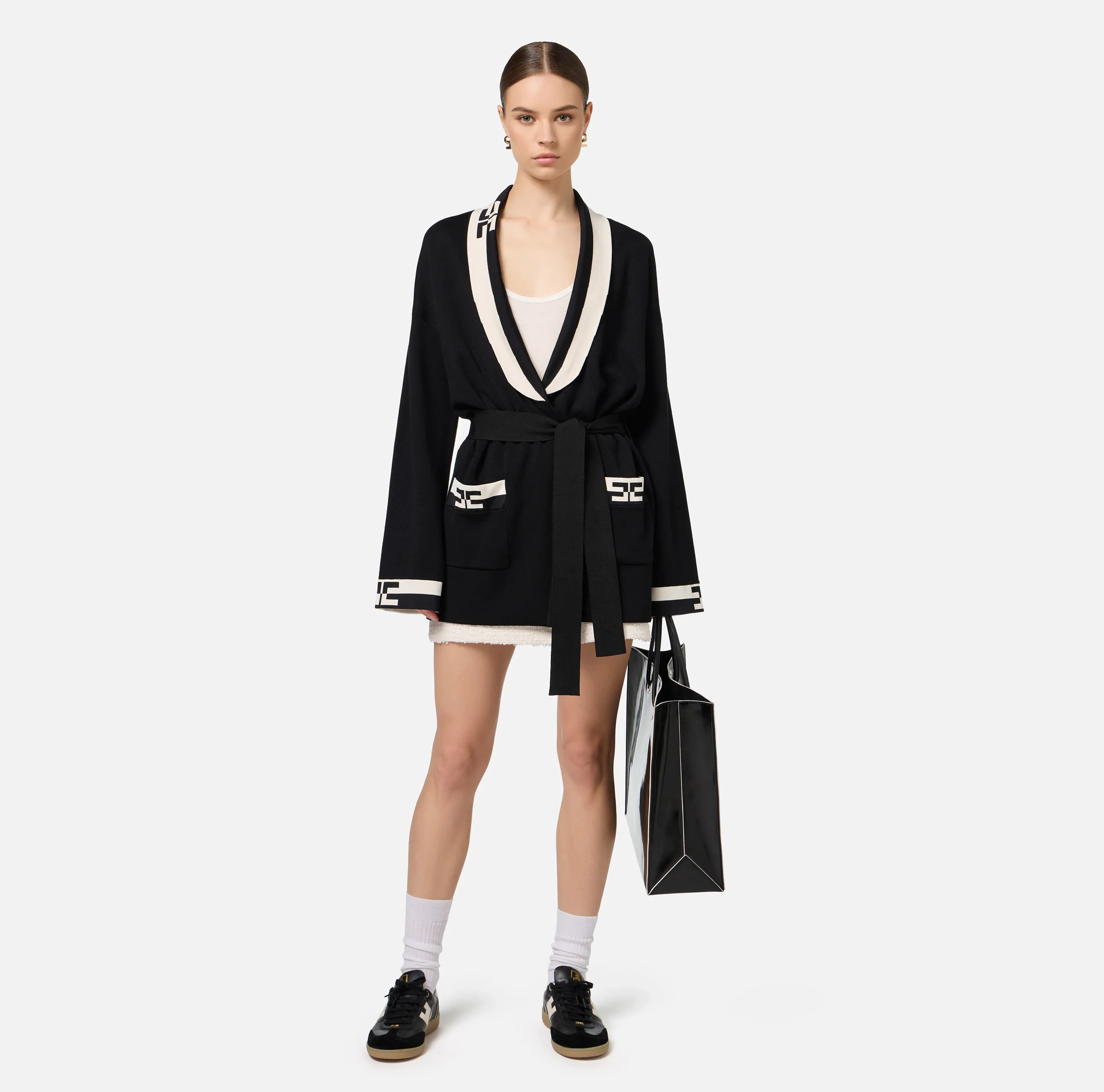Cardigan in viscosa con bande logo