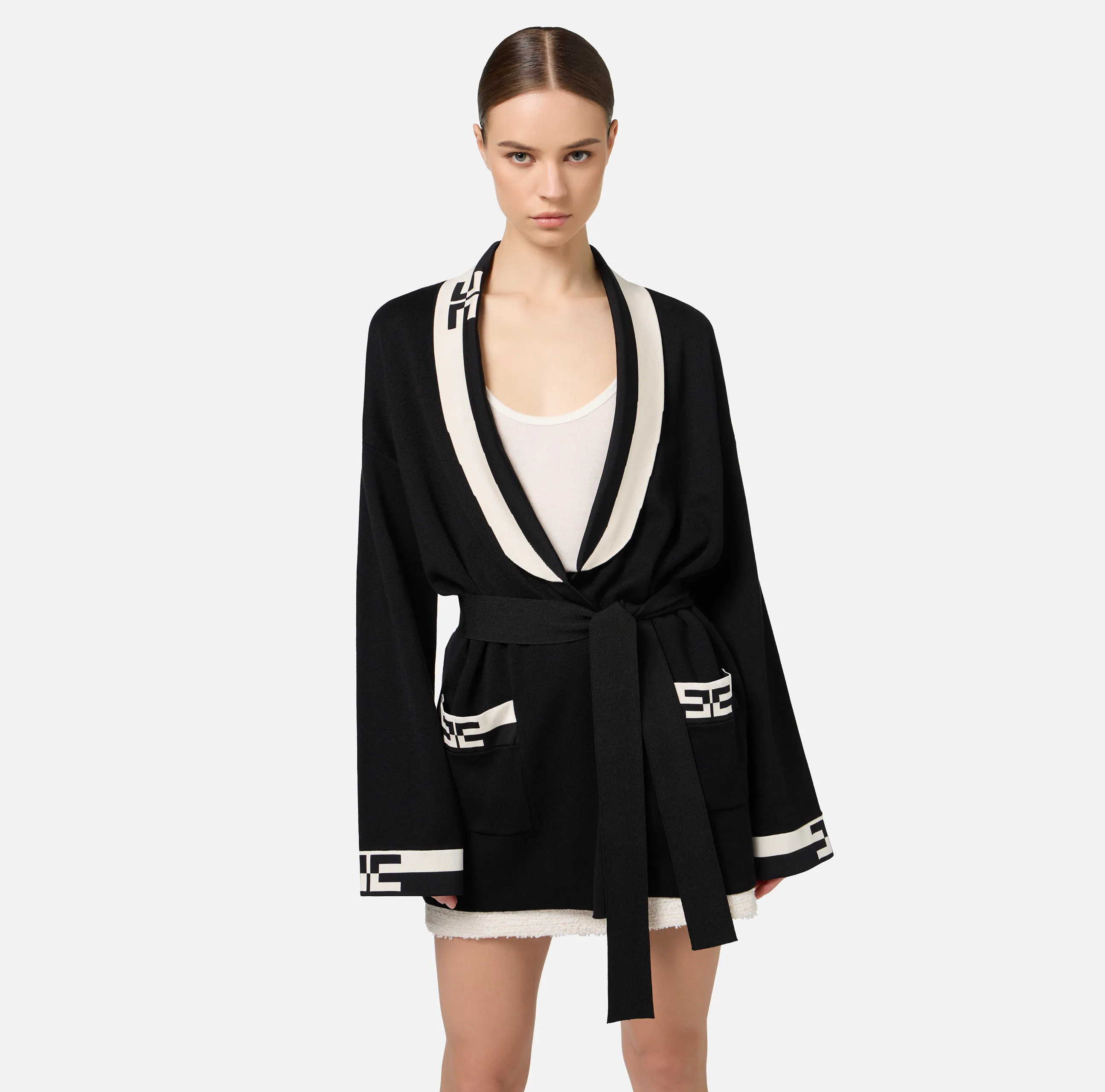 Cardigan in viscosa con bande logo