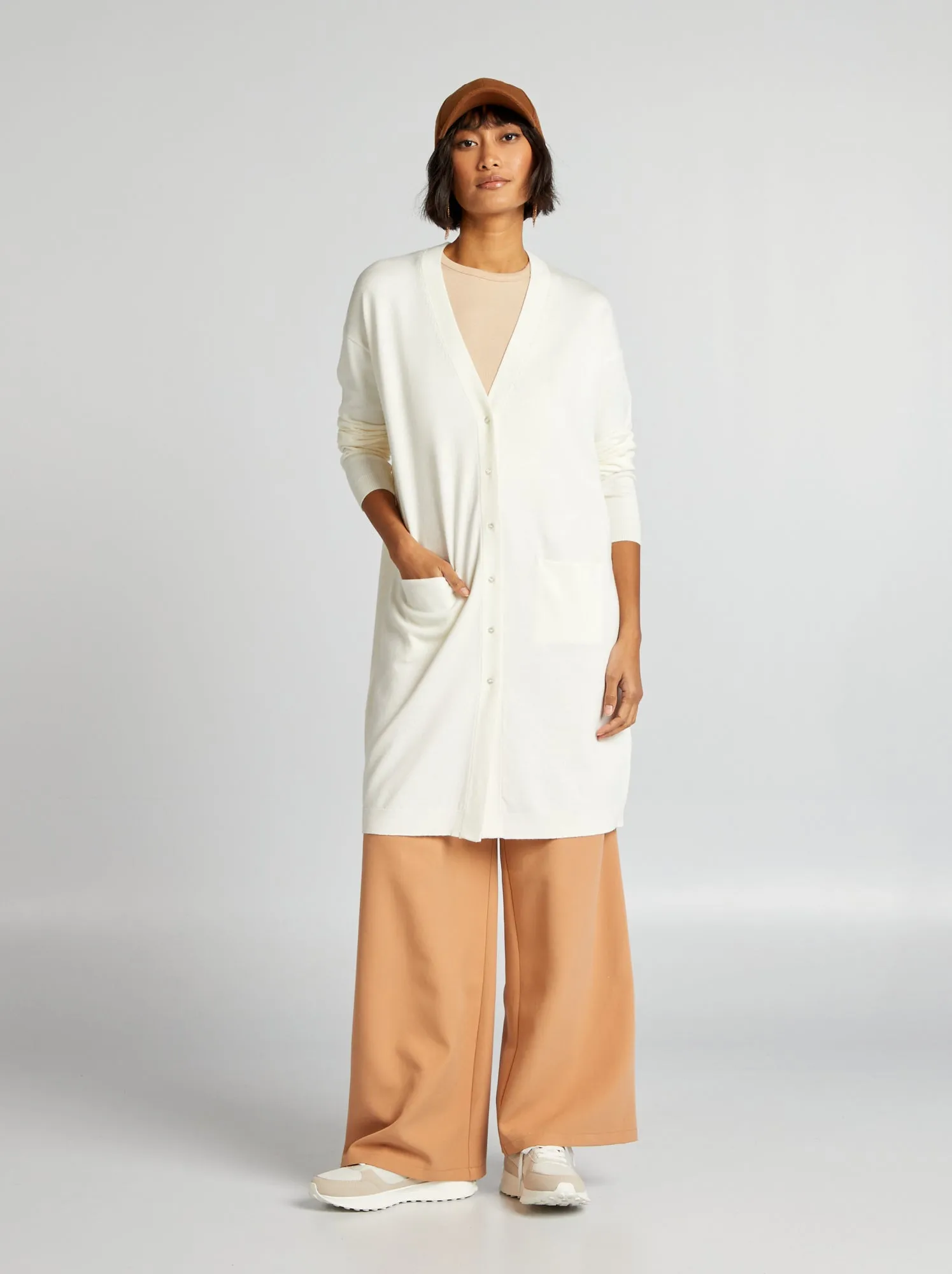 Cardigan lungo con bottoni - BIANCO