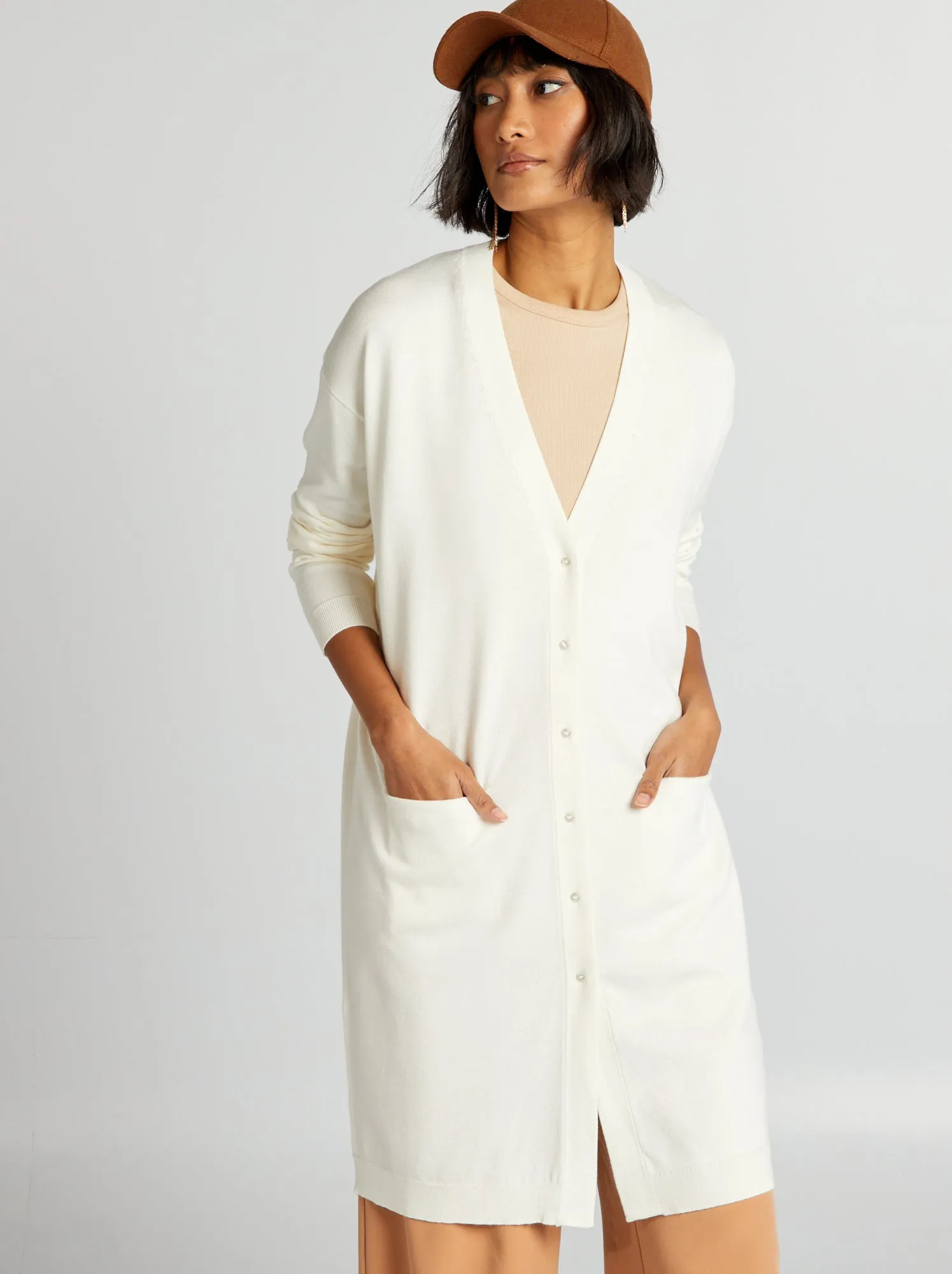 Cardigan lungo con bottoni - BIANCO
