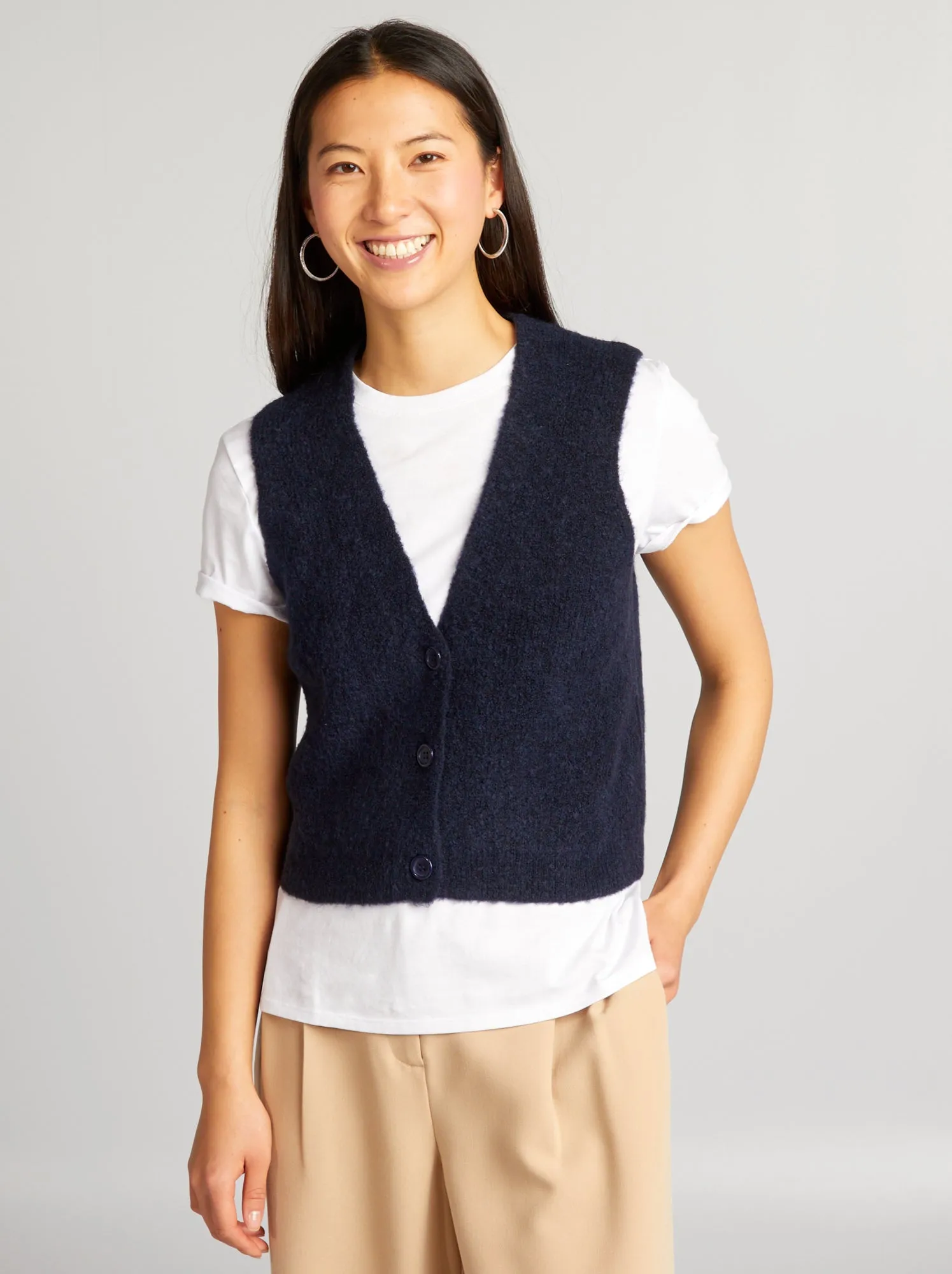 Cardigan senza maniche lavorato a maglia - blu