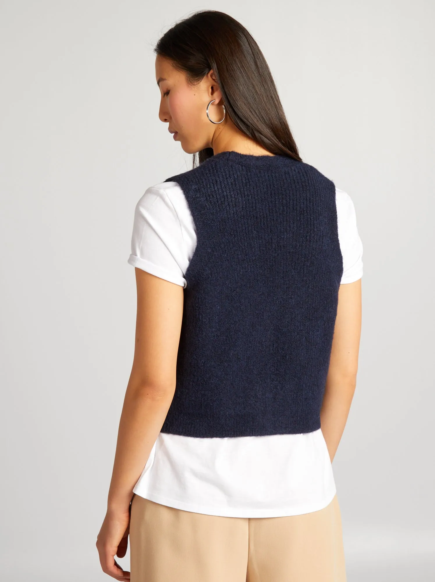 Cardigan senza maniche lavorato a maglia - blu