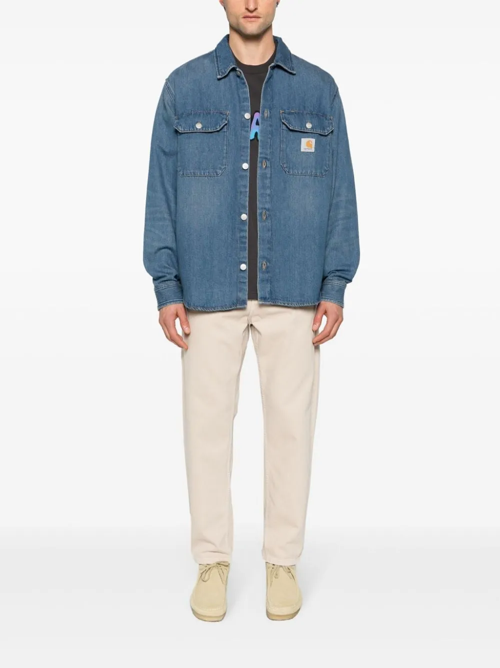 Carhartt Camicia Blu Uomo Denim Patch Logo