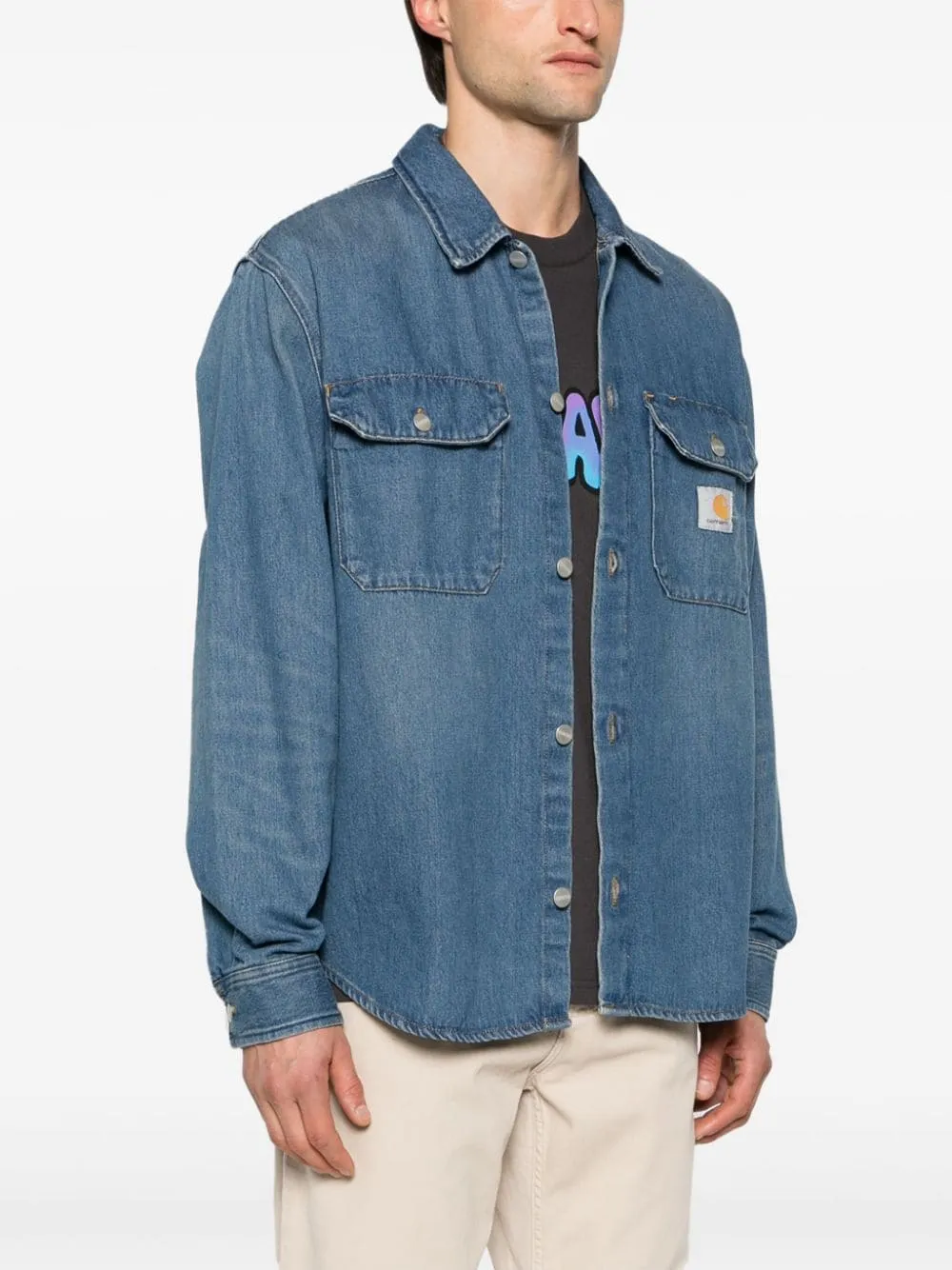 Carhartt Camicia Blu Uomo Denim Patch Logo
