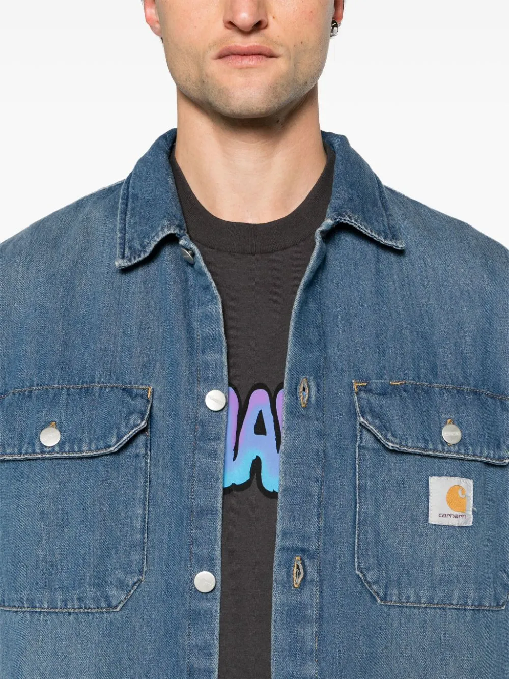 Carhartt Camicia Blu Uomo Denim Patch Logo