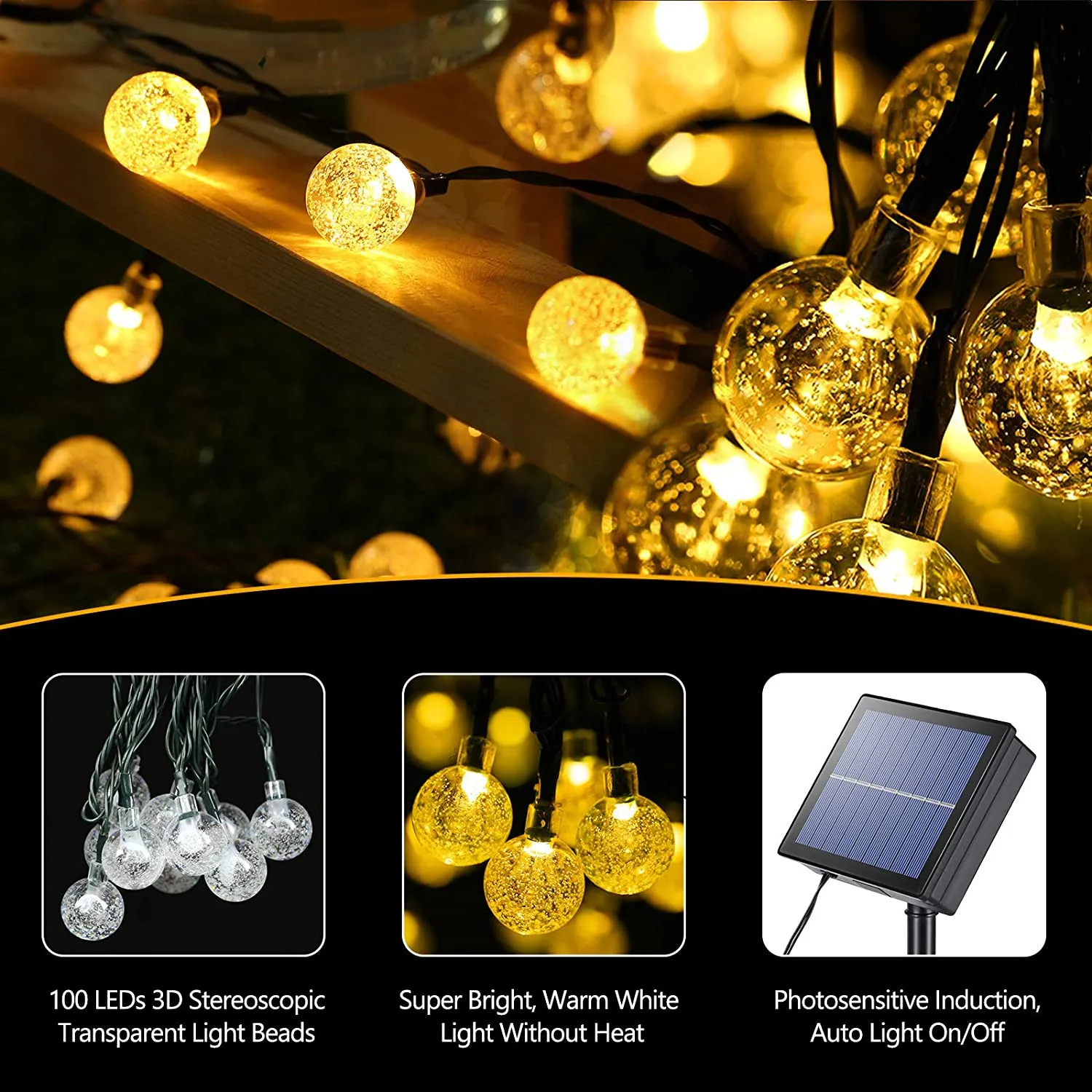 Catena Luminosa Esterno Solare, BrizLabs 20M 100 LED Luce Stringa Solari Cristallo Globo Impermeabile Lucine Led Decorative Inte