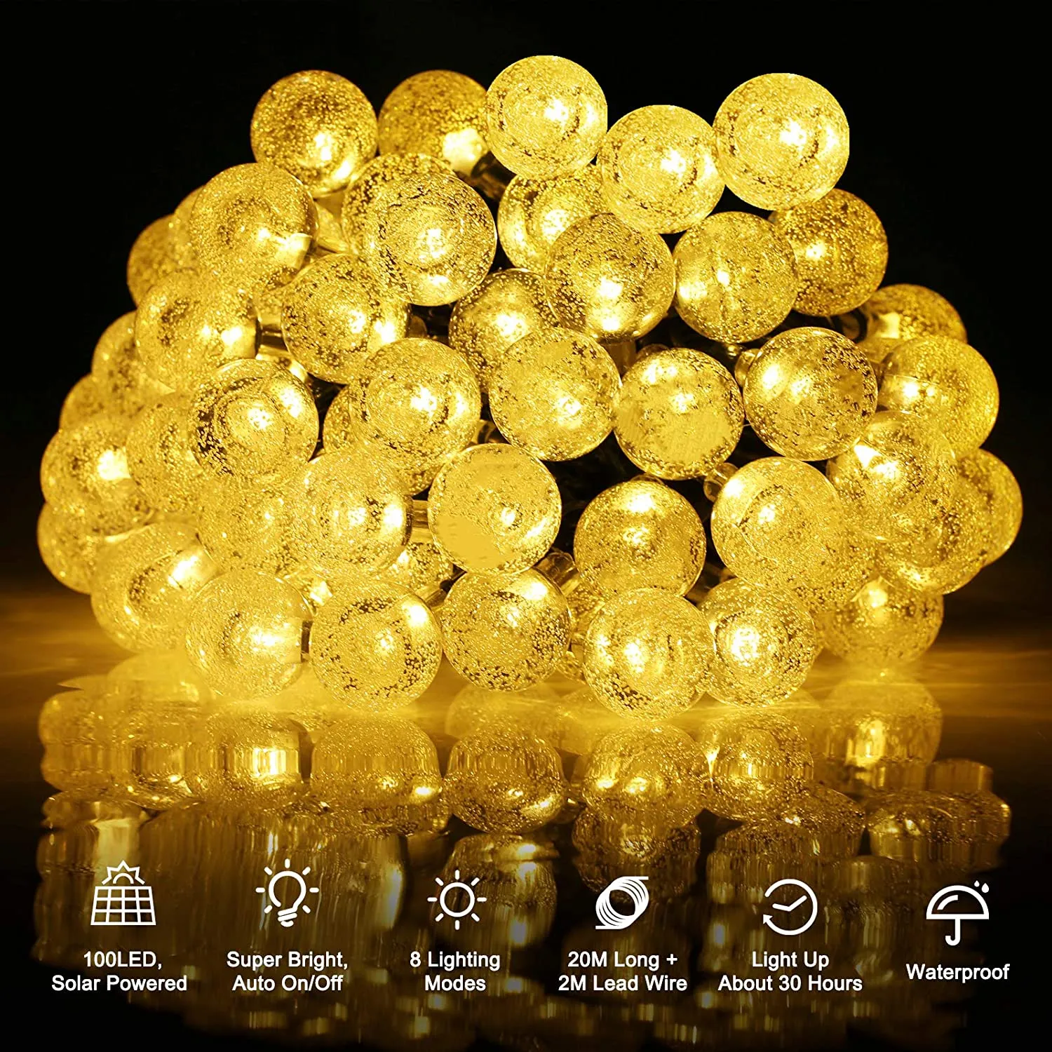 Catena Luminosa Esterno Solare, BrizLabs 20M 100 LED Luce Stringa Solari Cristallo Globo Impermeabile Lucine Led Decorative Inte