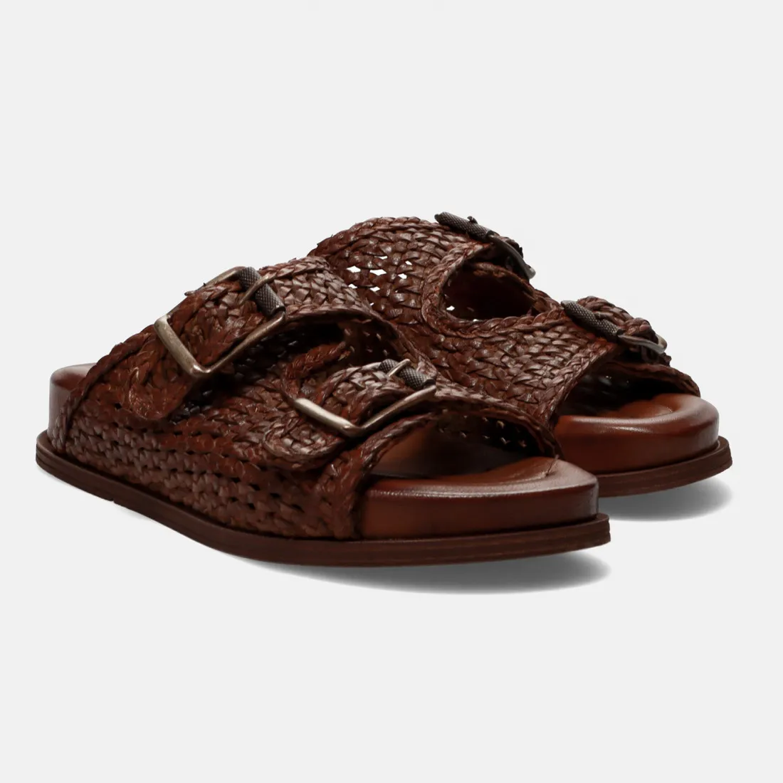 Ciabatta Zoe Pelago cuoio in pelle intrecciata