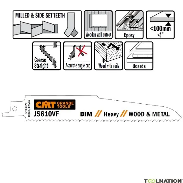 CMT JS610VF-5 JS610VF Lame per sega circolare 5 pezzi Bi-metallo 150mm x 1,6 x 3,2-5TPI legno con chiodi; metallo; legno, trucio