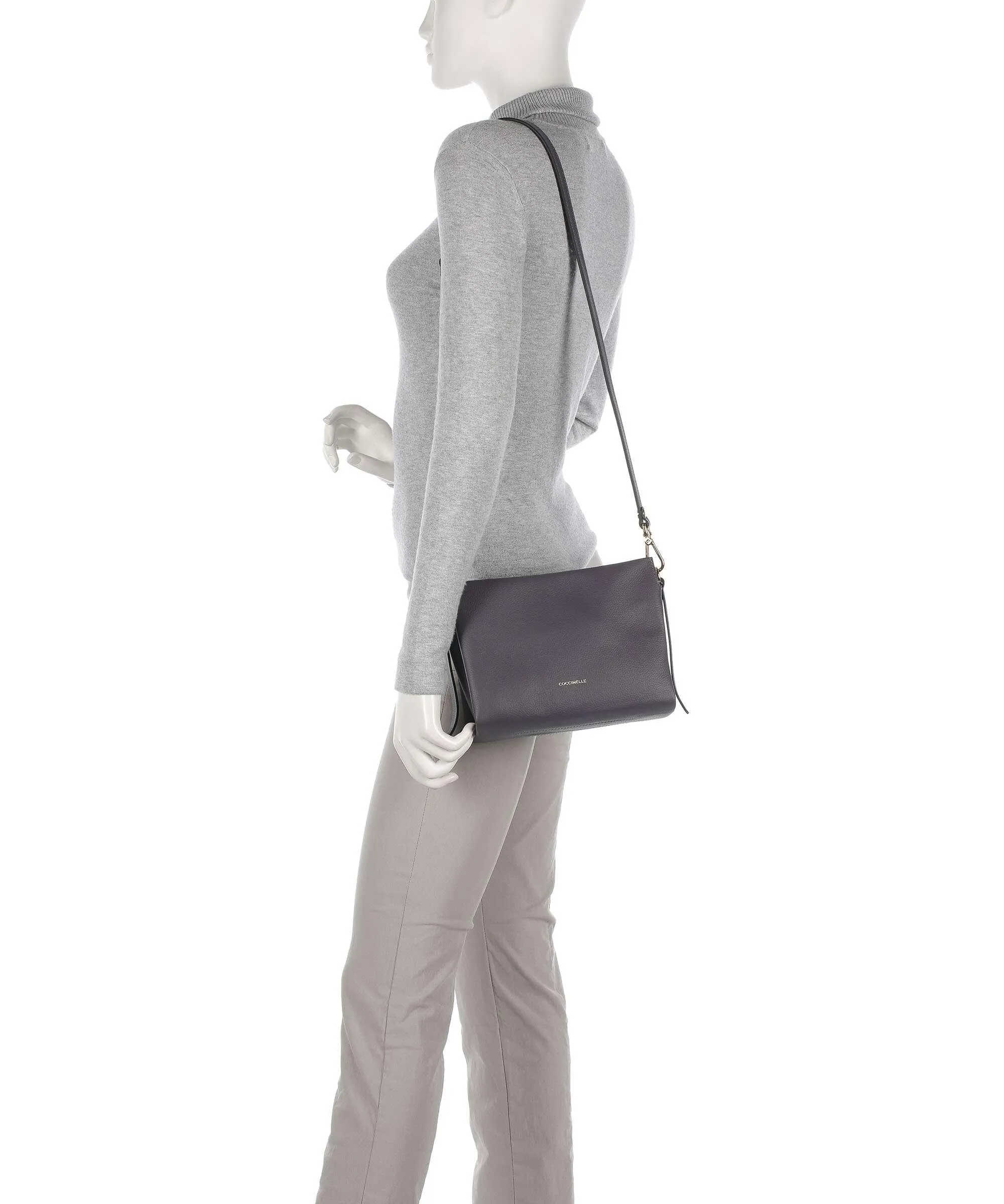  Coccinelle Boheme Grana Double Borsa a mano pelle granulata grigio scuro  