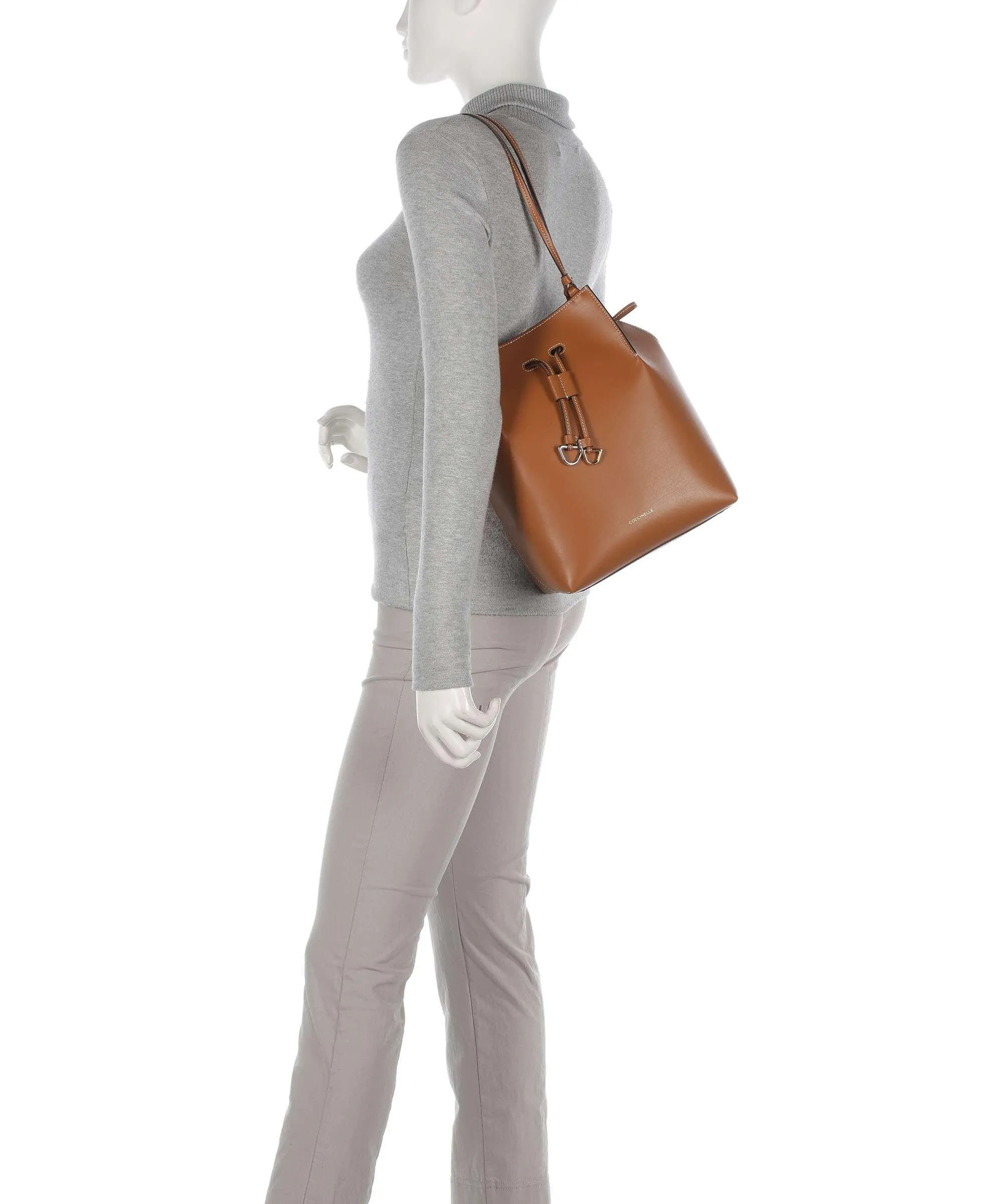  Coccinelle Roundabout Eco Cowhide Borsa a secchiello pelle a grana fine marrone  