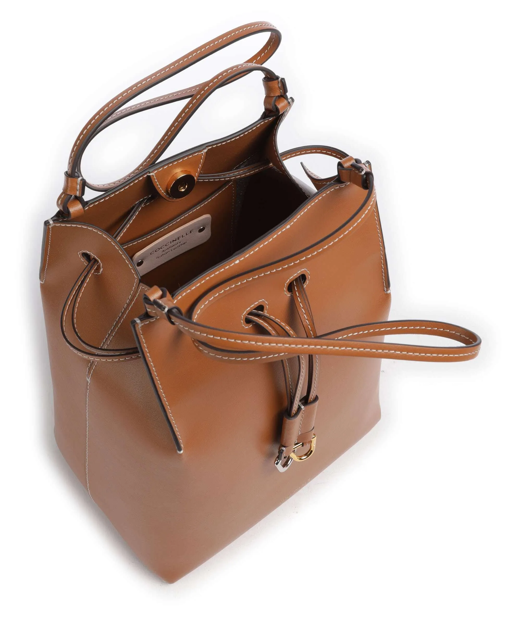  Coccinelle Roundabout Eco Cowhide Borsa a secchiello pelle a grana fine marrone  
