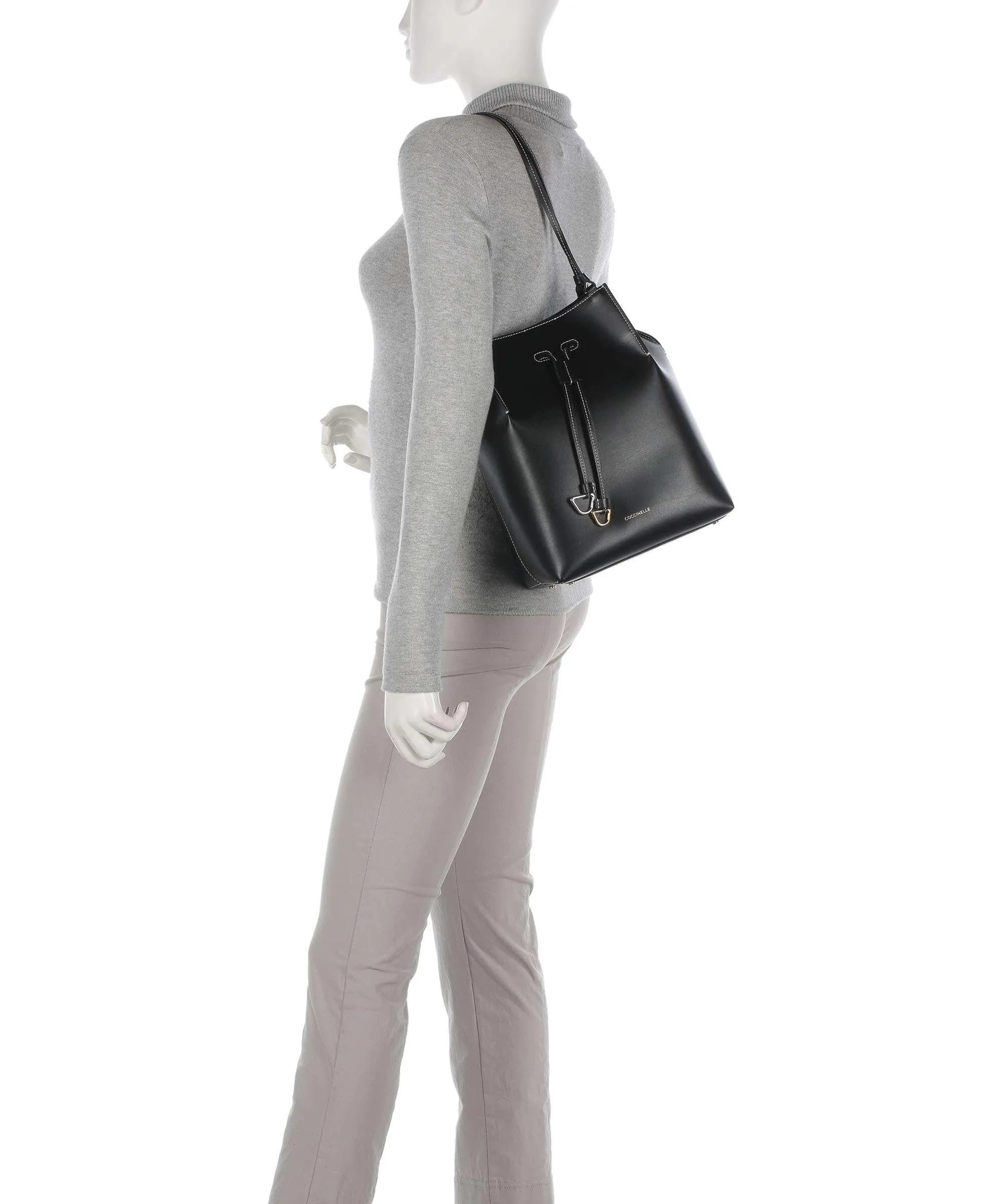  Coccinelle Roundabout Eco Cowhide Borsa a secchiello pelle a grana fine nero  