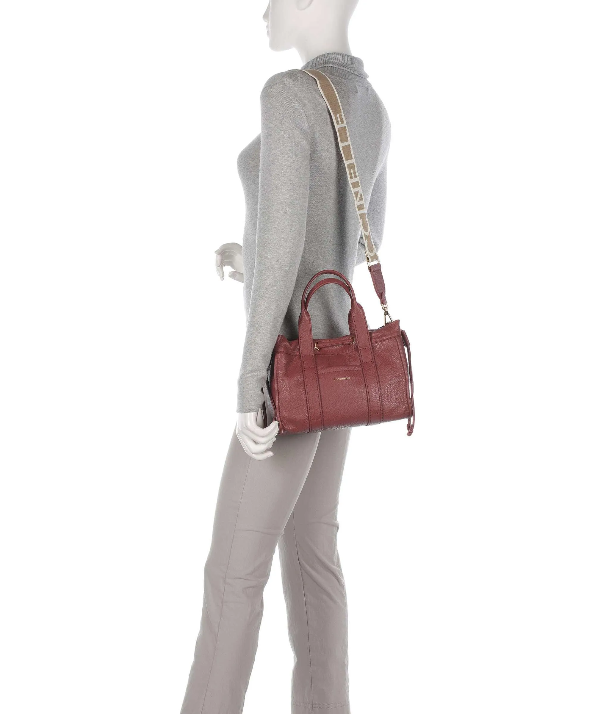  Coccinelle Signature 2Day Borsa a mano pelle granulata marrone  