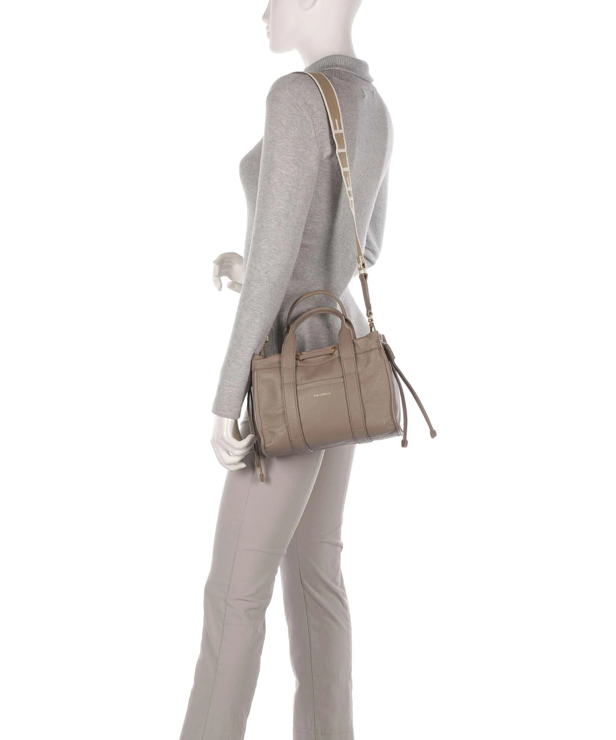  Coccinelle Signature 2Day Borsa a mano pelle granulata taupe  