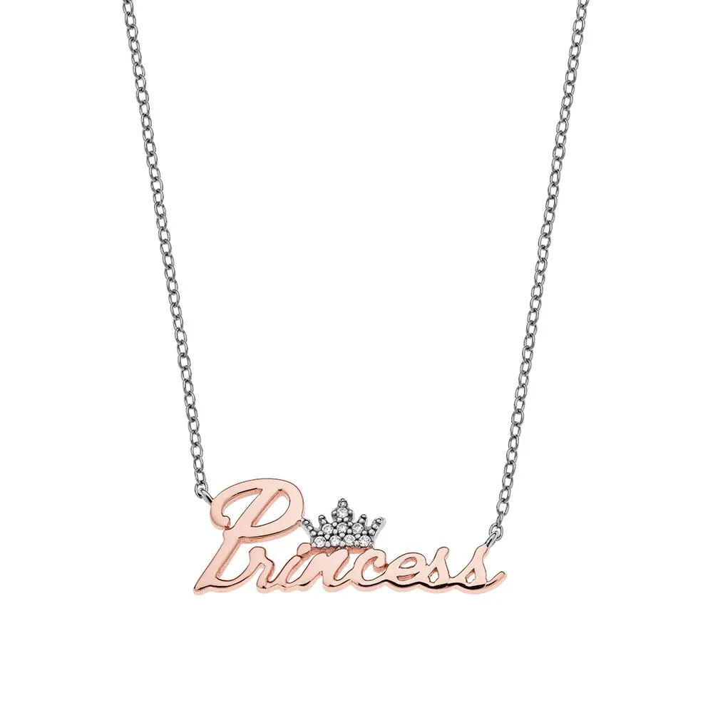 Collana bambini Disney Princess scritta corona cristalli bianchi