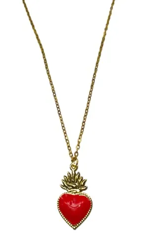 Collana Cuore Sacro, Idea Originale per Regalo Natale,Fatto a Mano, Gioielli Donna Ragazza (Rosso)
