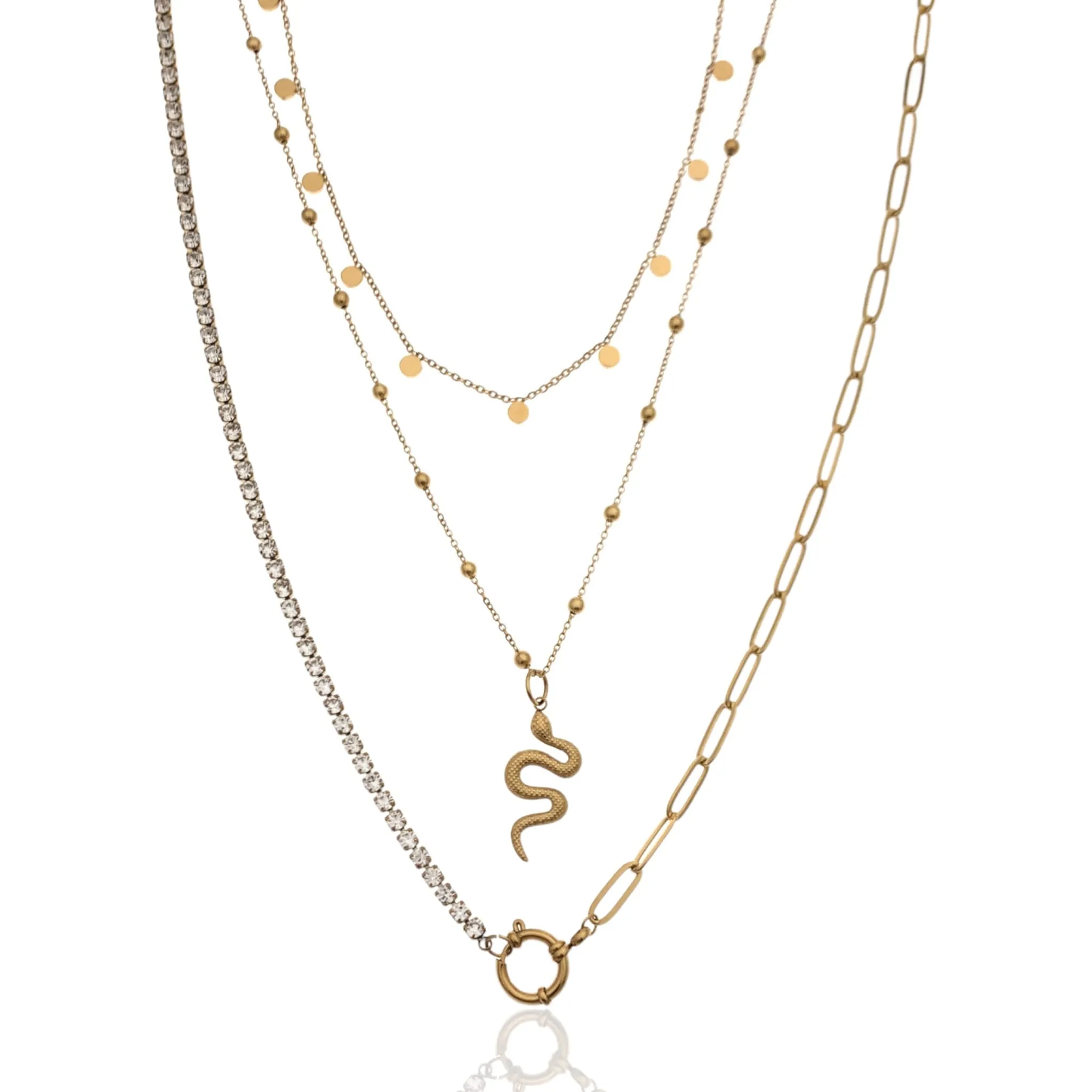 Collana Donna Catena Tennis Ciondolo Serpente Strass Multifilo