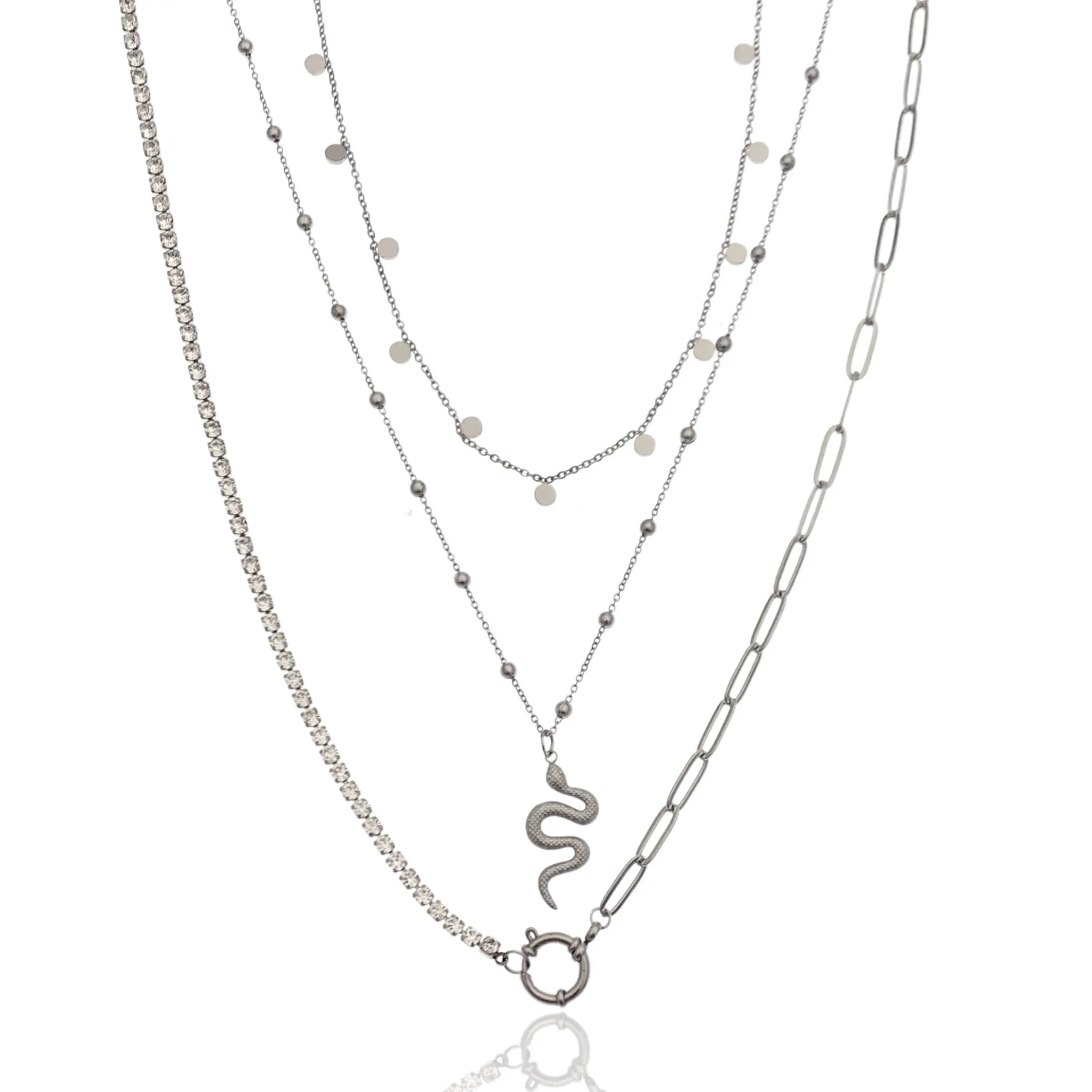 Collana Donna Catena Tennis Ciondolo Serpente Strass Multifilo