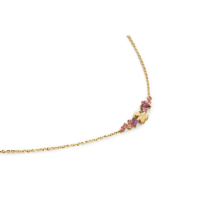 Collana le bebe’ Les Bonbons con sagoma bimba, in oro giallo con ametiste, tormaline e diamante LBB855